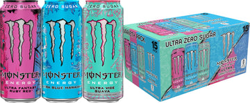 Monster Energy Ultra Variety Pack, Blue Hawaiian, Ultra Vice Guava, Ultra Fantasy Ruby Red, Sugar Free Energy Drink, 16 Ounce (P