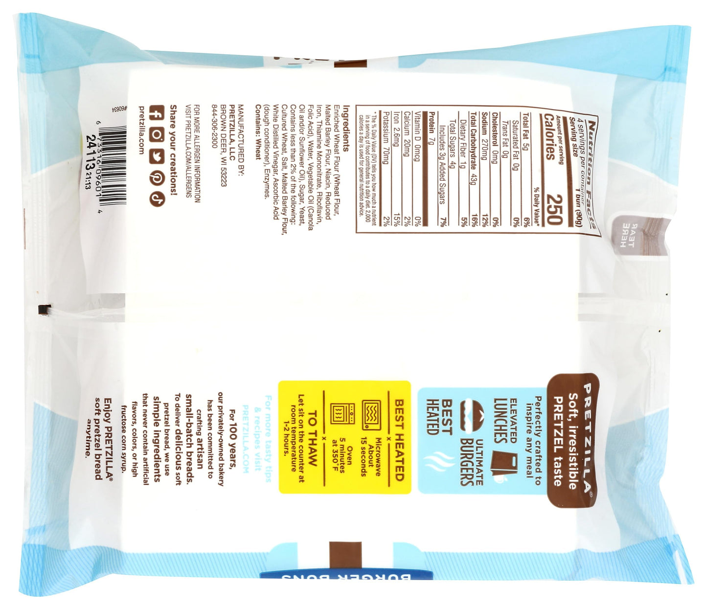 Pretzilla Hamburger Pretzel Buns 4Ct, 12.8 Oz