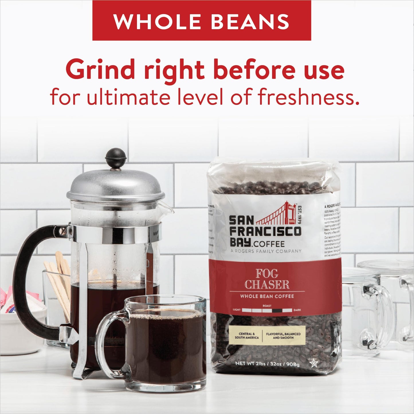 San Francisco Bay Whole Bean Coffee - Fog Chaser (2Lb Bag), Medium Dark Roast