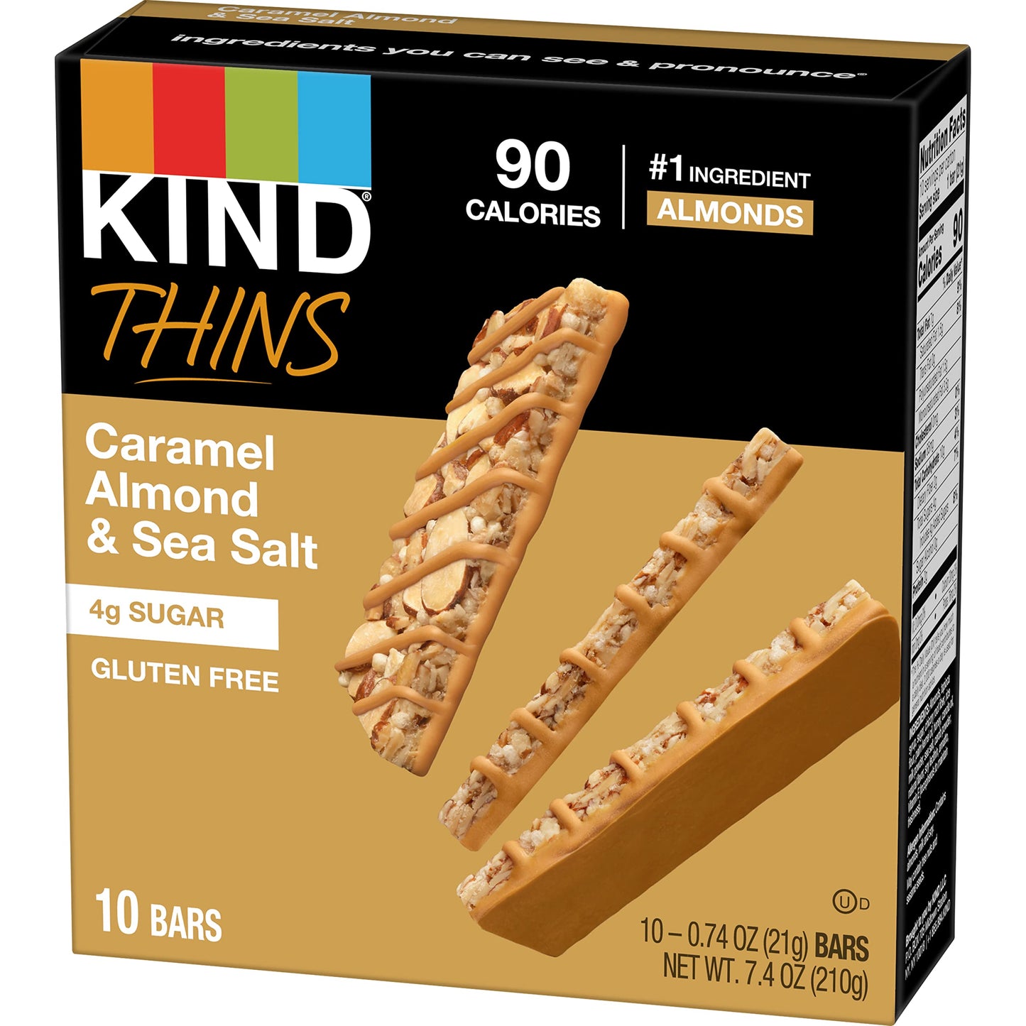 KIND THINS Caramel Almond & Sea Salt Bars  0.74 Ounce  Gluten Free  4g Sugar  10 Count (Pack of 6)