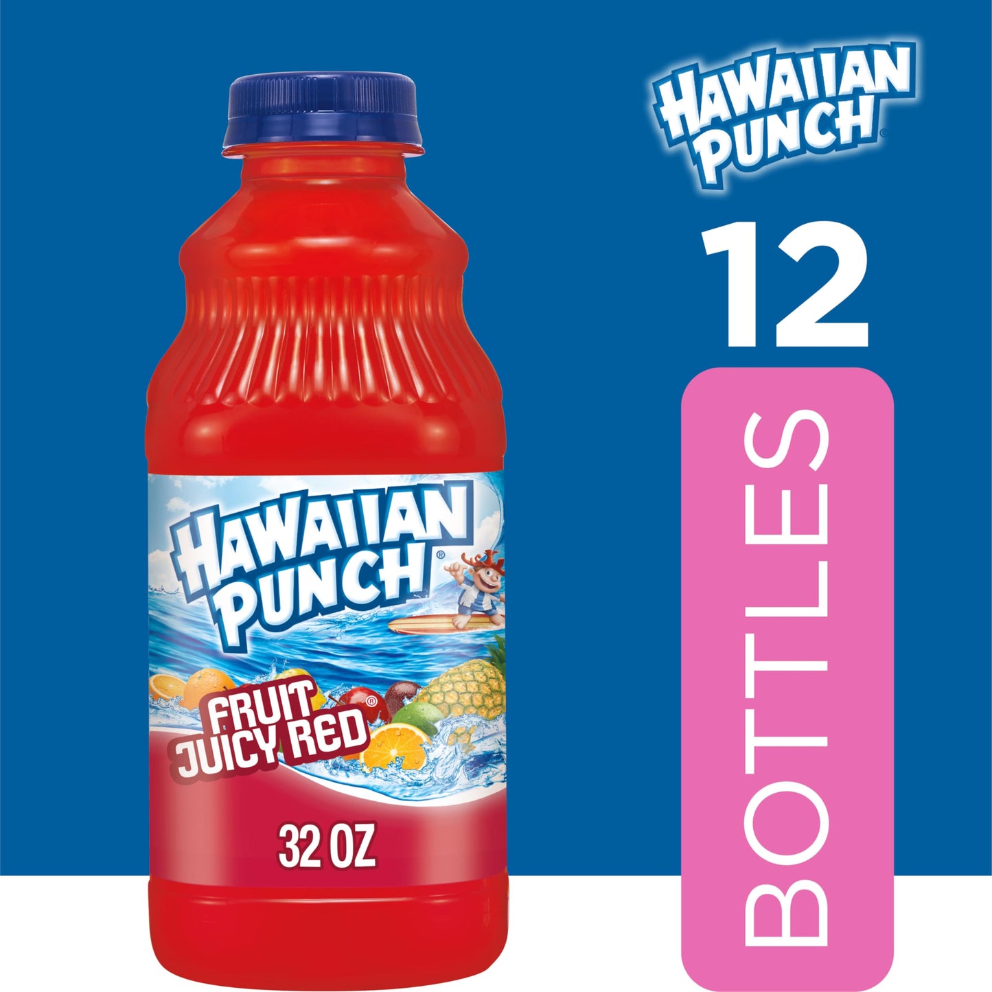 HAWAIIAN PUNCH Fruit Juicy Red Fruit Juice Drink, 32 Fl Oz Bottle Pack of 12, Caffeine-free, Gluten-free, Excellent Source of Vitamin C