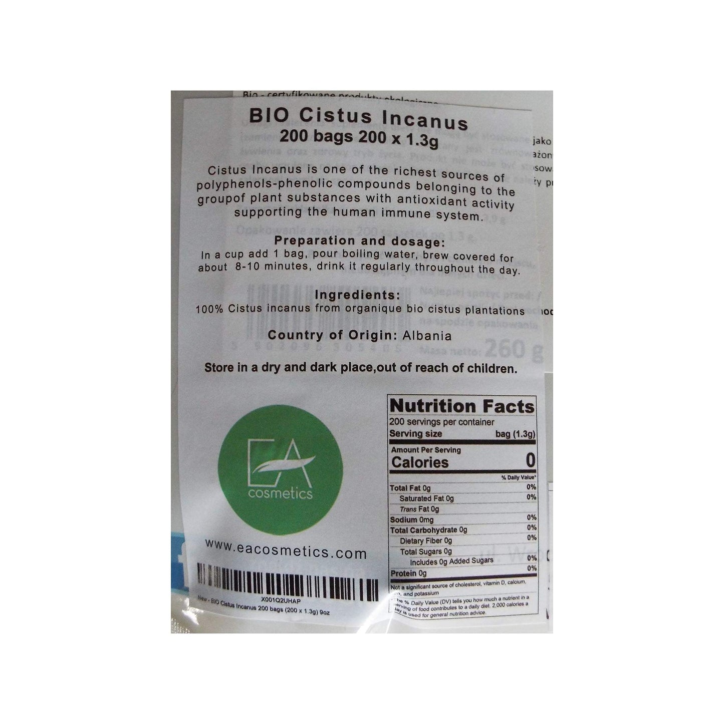 Organic Cistus Incanus 200 Tea Bags (200 X 1.3G) 9Oz