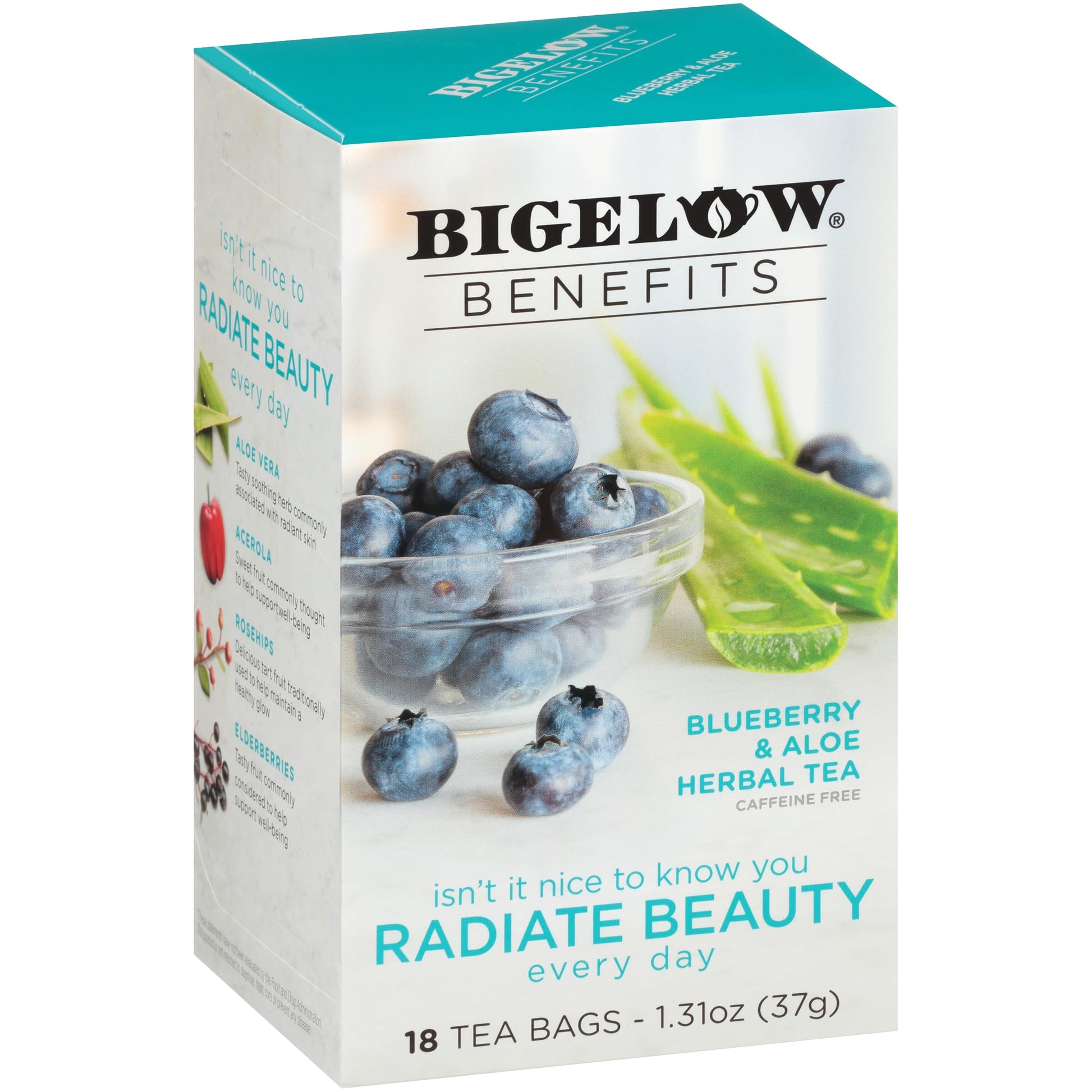 Bigelow Tea Herbal Tea, Blueberry and Aloe, Caffeine Free, 18 Count (Pack of 6), 108 Total Tea Bags, Model 072310010239