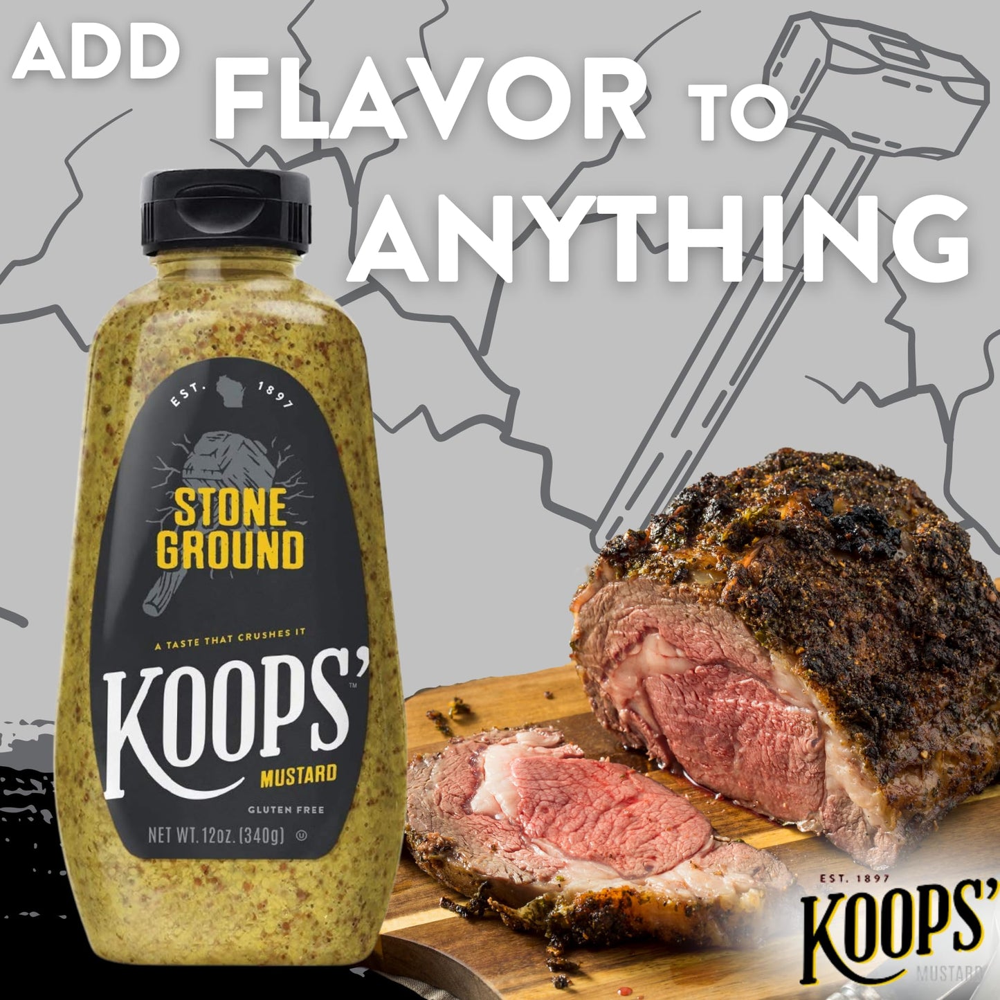 Koops' Stone Ground Mustard - Old-Fashioned Mustard, Gluten-Free, Kosher, Non-GMO, Made in the USA, From Quality Mustard Seeds,