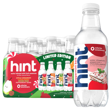 Hint Fruit-Infused Bottled Water, Holiday Variety Pack - Sugar Free Flavored Water with Zero Calories, Naturally Flavored, and N