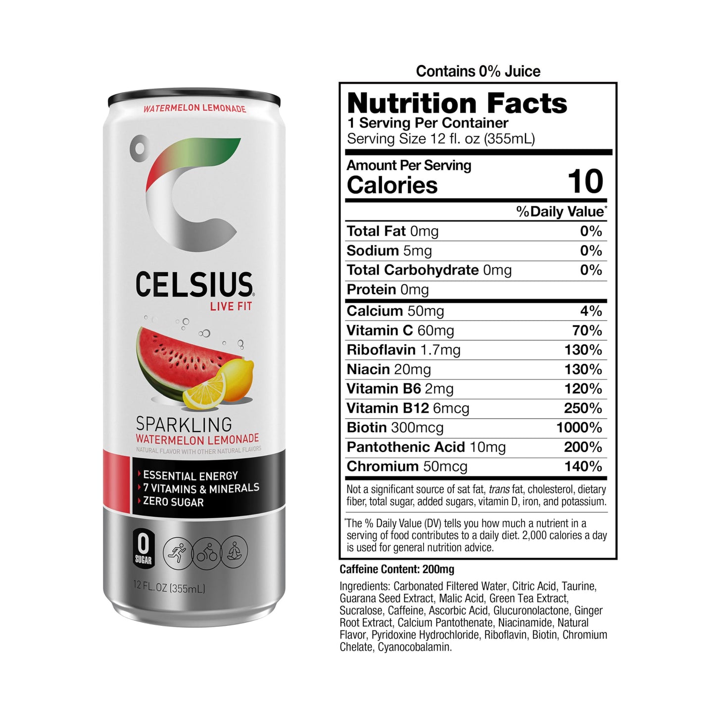 CELSIUS Sparkling Watermelon Lemonade Energy Drink, 12 Fl Oz (Pack of 12) - Functional, Refreshing, Essential Energy Beverage