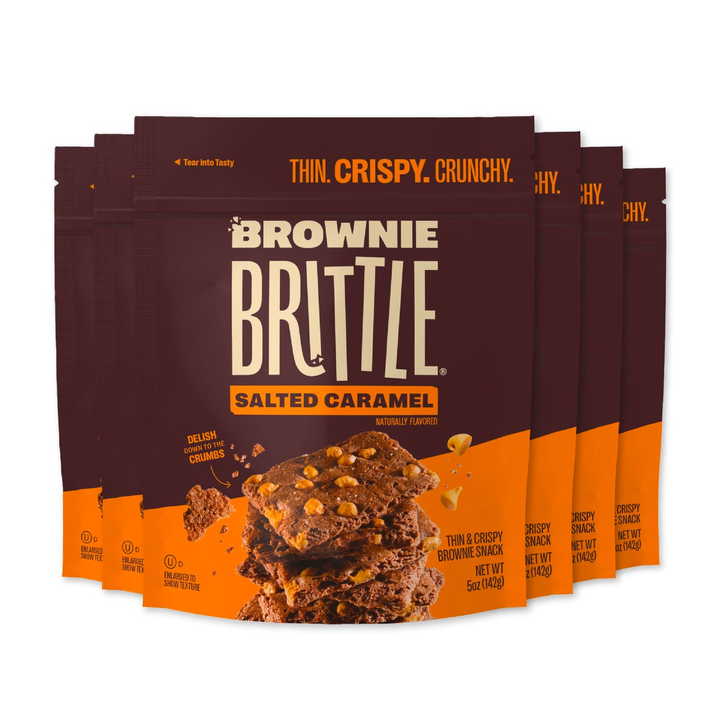 Brownie Brittle - Salted Caramel Thin and Crispy Sweet Snacks (Pack of 6, 5 oz), Rich Gourmet Brownie Bites Dessert