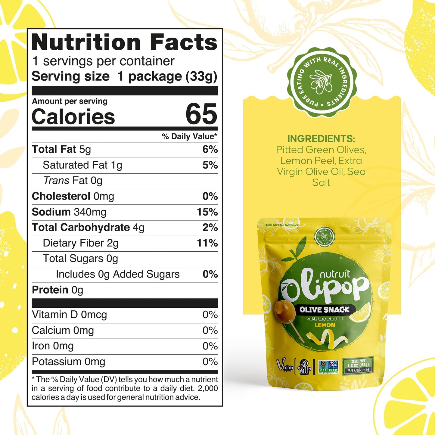 Nutruit Olives Snacks Pitted Olives With Toothpick (Lemon) Fresh Harvest Aegean Olives, Vegan, Non-Gmo, Gluten Free, Kosher, Pal