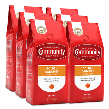 Community Coffee Golden Caramel Flavored 72 Ounces, Medium Roast Ground Coffee, 12 Ounce Bag (Pack Of 6)