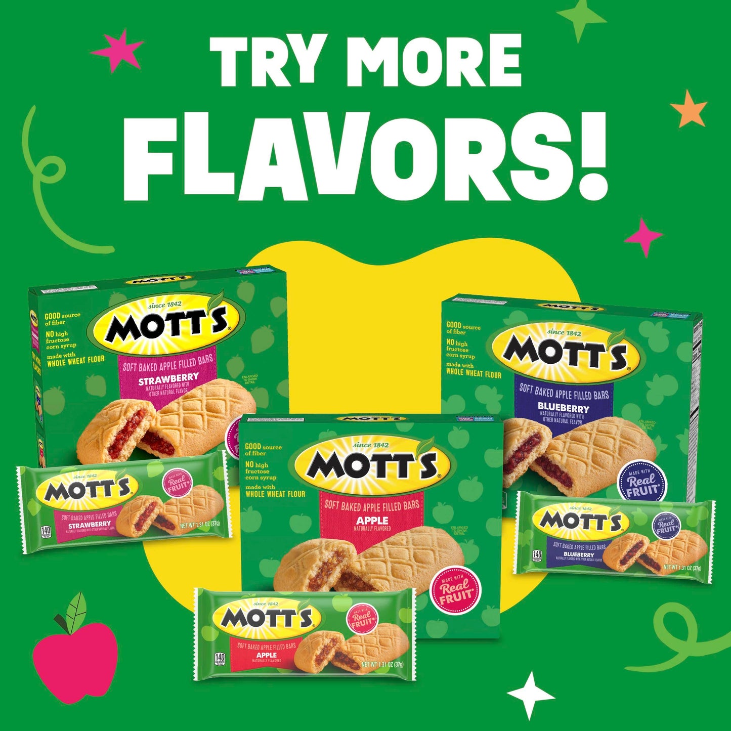 Motts Soft Baked Apple Filled Bars, Blueberry Flavor Snacks, Made with Real Fruit, 5 Ct, 6.55 oz