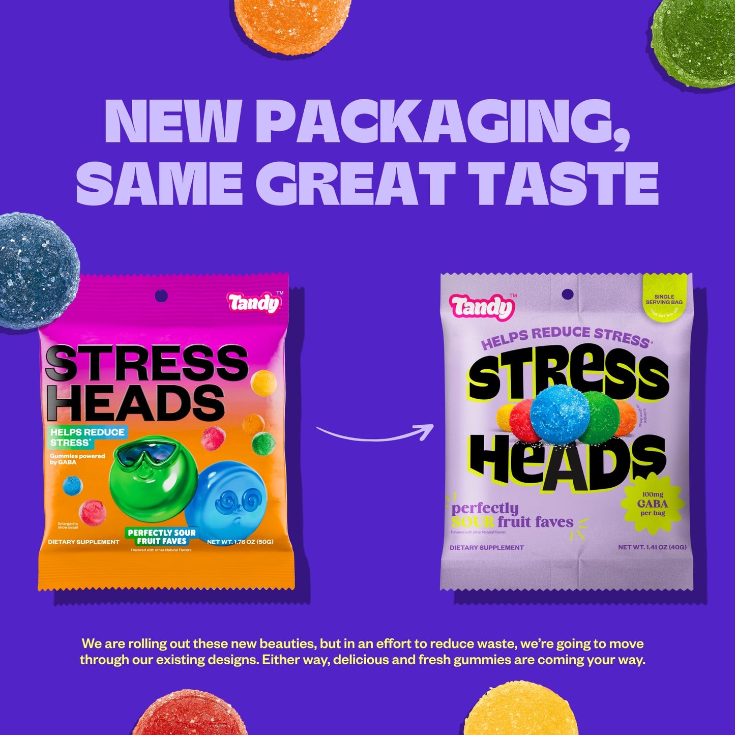 Tandy Stress Heads GABA Amino Acids Gummies I Perfectly Sour Fruit Faves Flavor Gummies Helps Support Stress Relief I Gluten-Free  Dietary dietary product Gummy I 6-Pack