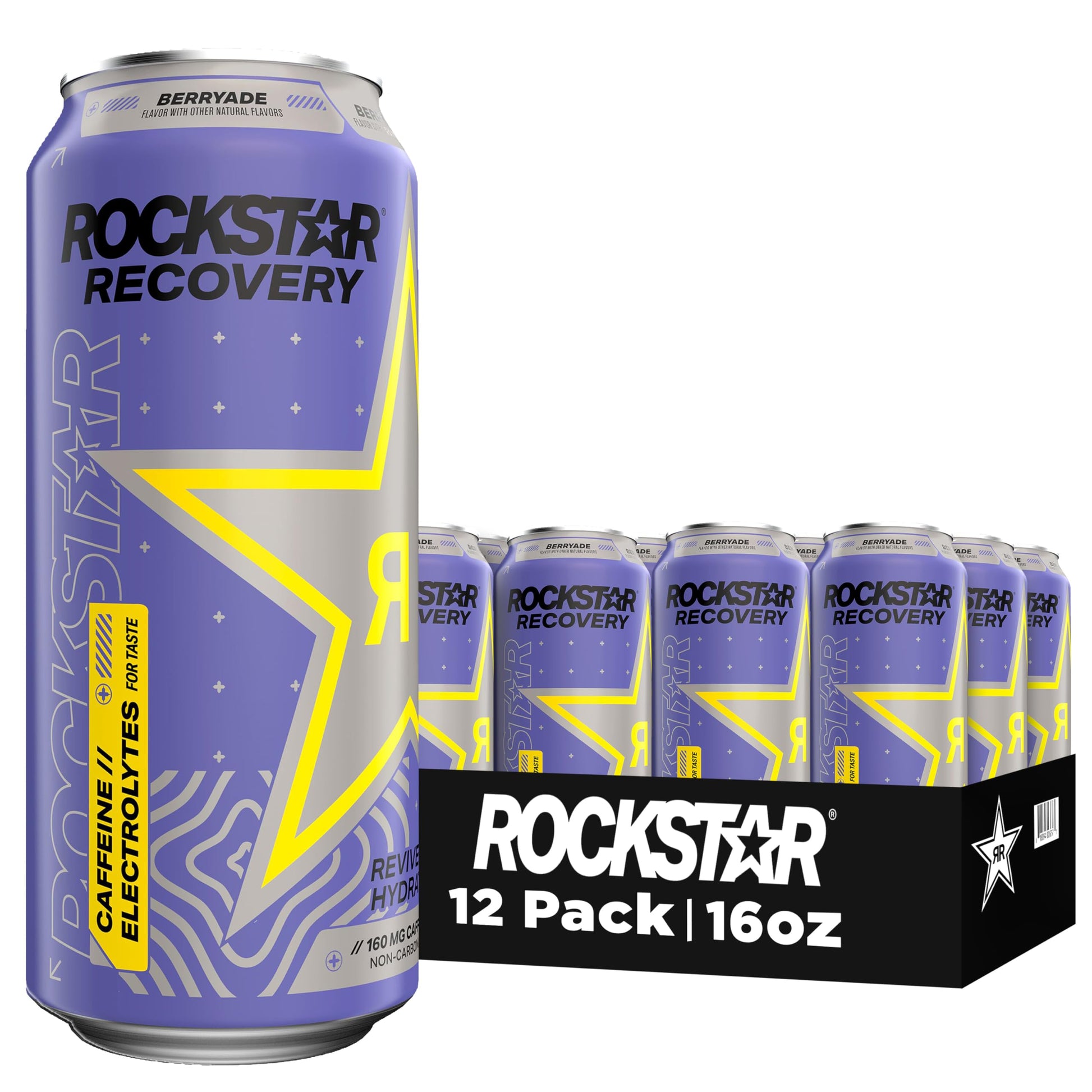Rockstar Recovery Energy Drink, Berryade, 16 Fl Oz Cans, 12 Pack, Hydration with Electrolytes & B Vitamins, 160mg Caffeine