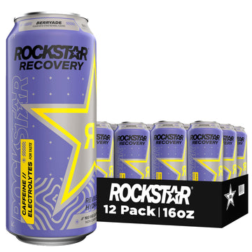 Rockstar Recovery Energy Drink, Berryade, 16 Fl Oz Cans, 12 Pack, Hydration with Electrolytes & B Vitamins, 160mg Caffeine