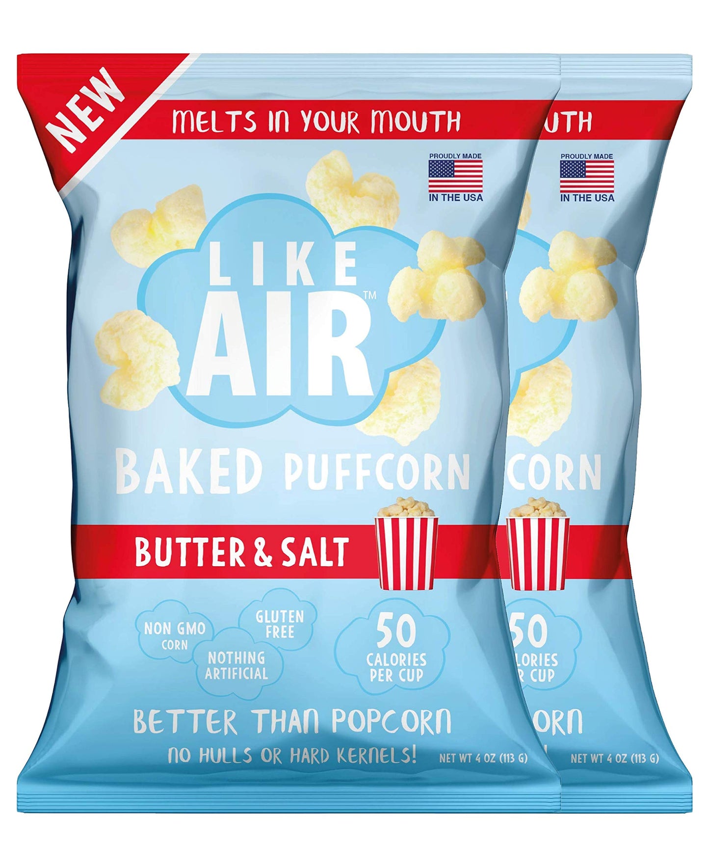 Like Air Puffcorn (Classic) | 2 4oz Bags | 50 Calories Per Cup | Gluten Free | Nothing Artificial