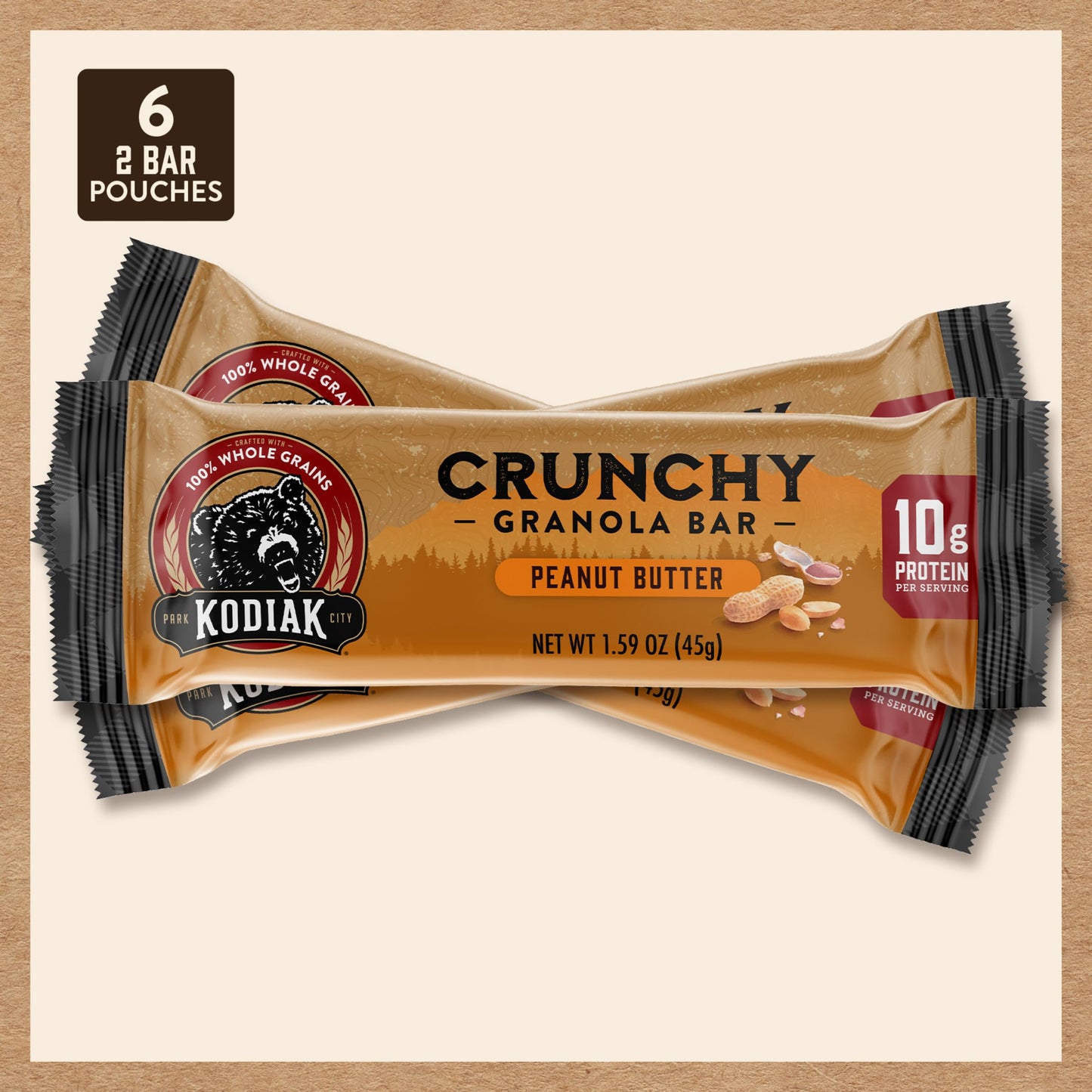 Kodiak Cakes Protein Crunchy Granola Bars, Peanut Butter, Pack of 12 Boxes