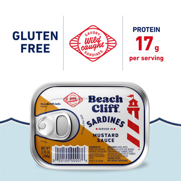 Beach Cliff Wild Caught Fish Steaks In Mustard Sauce, 3.75 Oz Can (Pack Of 12) - 17G Protein Per Serving - Gluten Free, Keto Fri