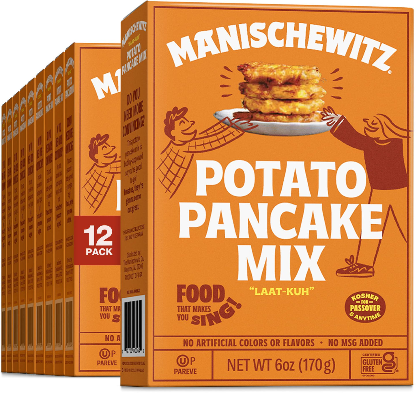 Manischewitz Potato Pancake Mix 6Oz (12 Pack) Gluten Free, No Msg, Traditional Style Potato Latke Mix