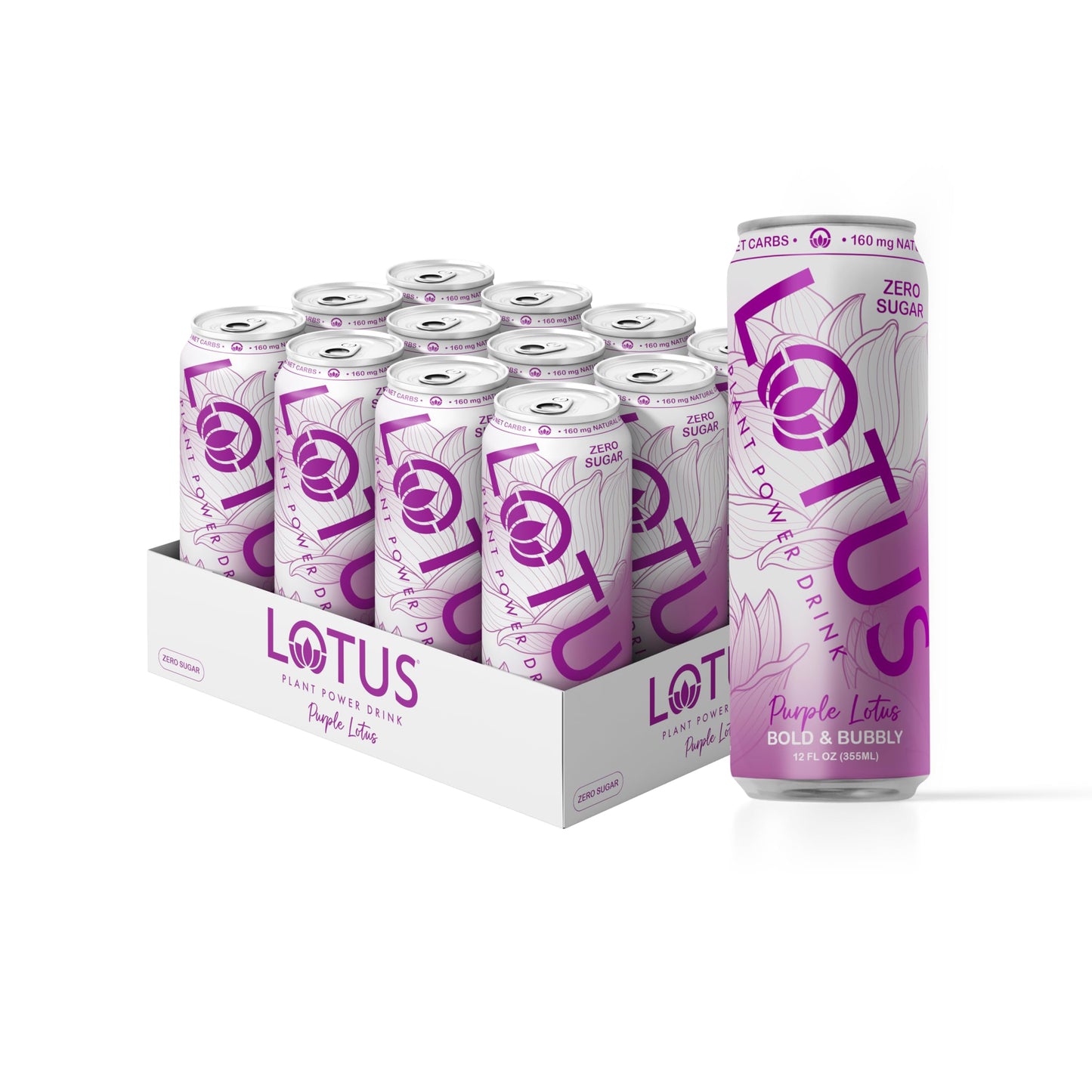 Purple Lotus Plant Power Drink | Sugar Free  Low Calorie | 160 mg Natural Caffeine from Green Coffee Bean | Plant-Based Ingredients | Zero Sugar | 10 Calories | 12 oz Cans | 12 Count