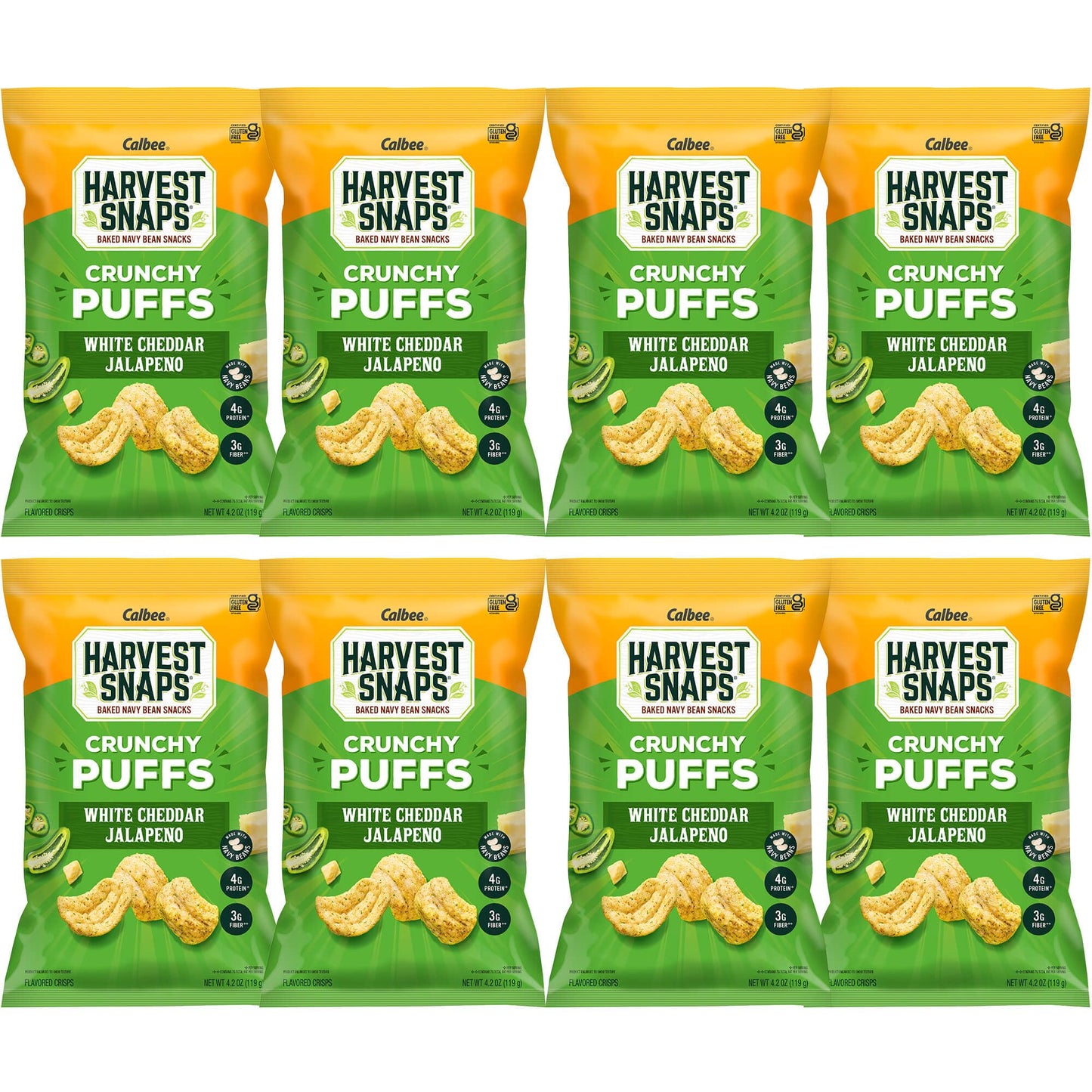 Harvest Snaps (White Cheddar Jalapeno Crunchy Puffs, 8 Snack Packs) 4.2 Ounces