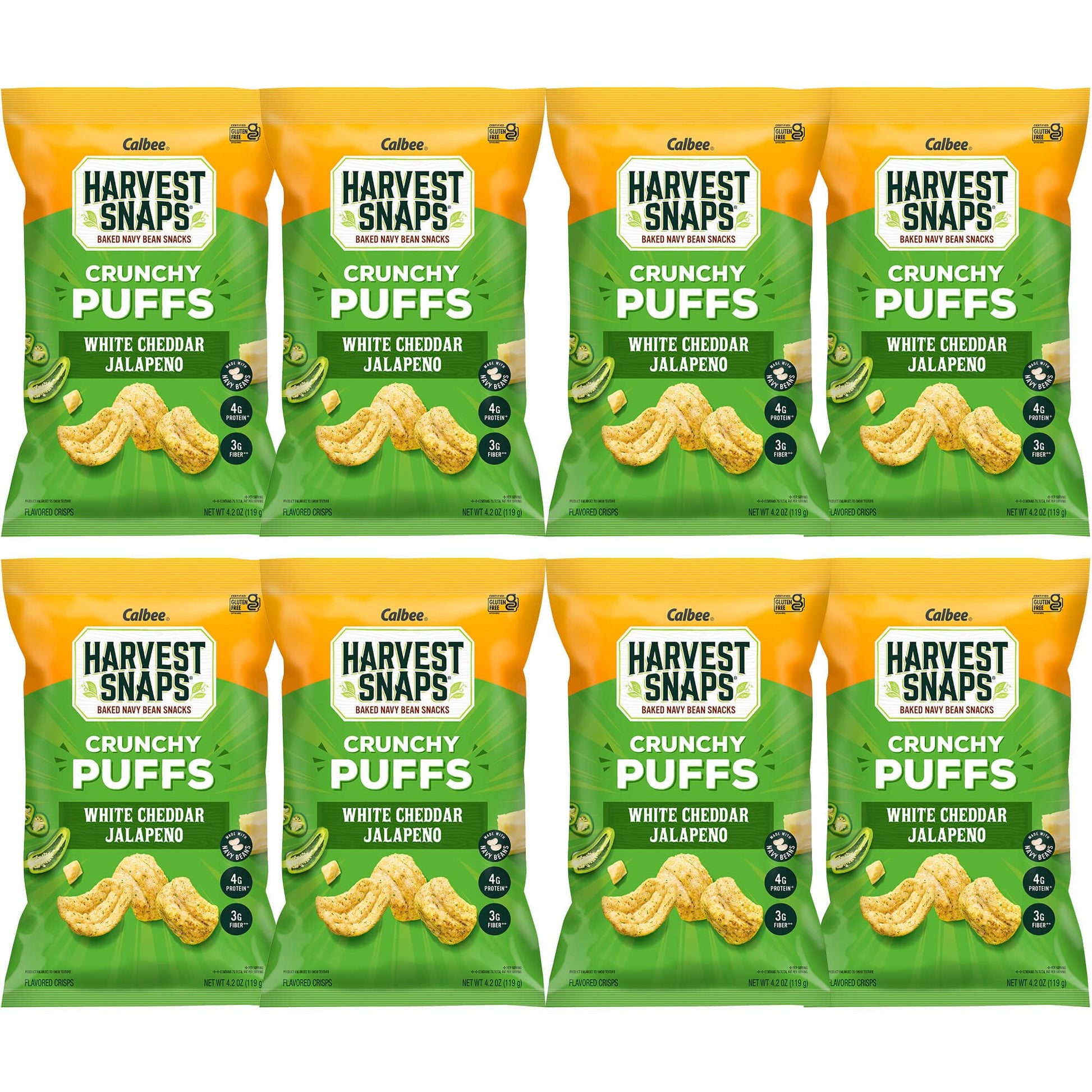 Harvest Snaps (White Cheddar Jalapeno Crunchy Puffs, 8 Snack Packs) 4.2 Ounces