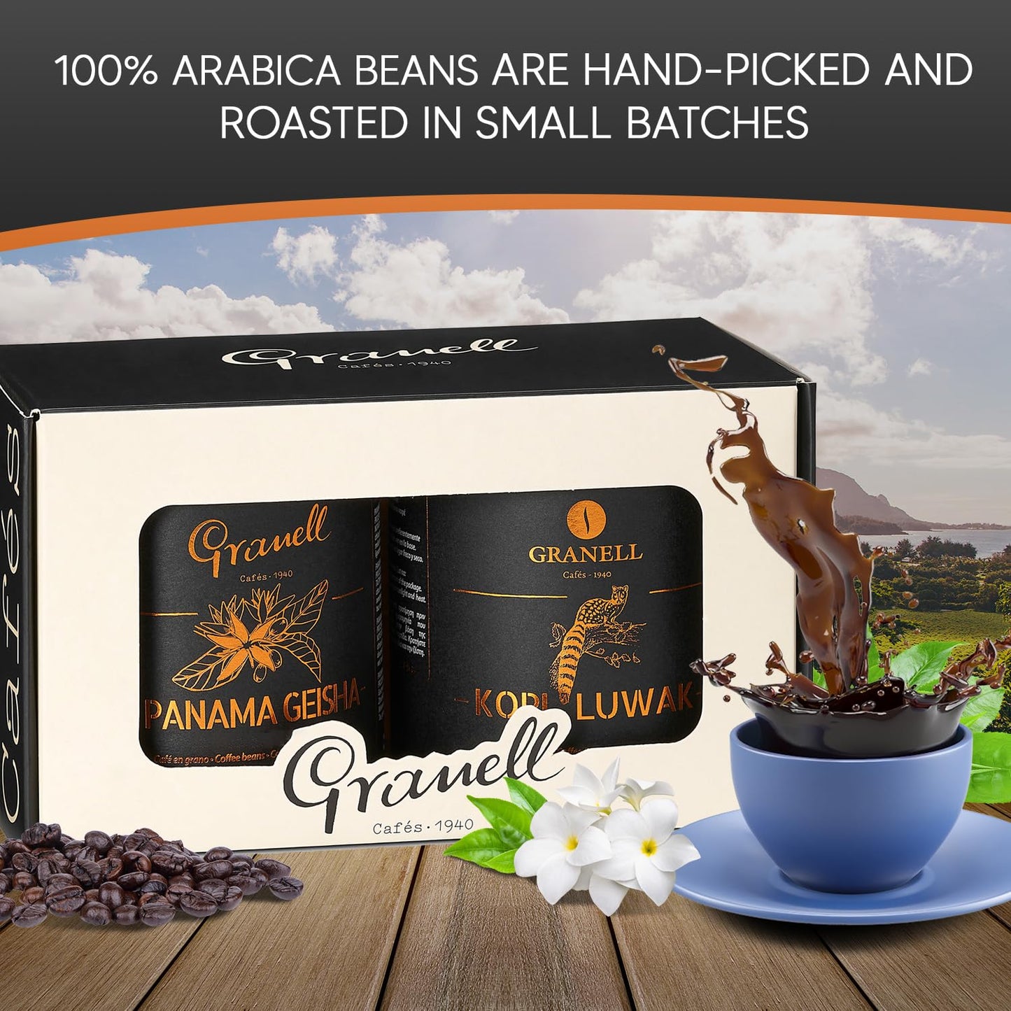 Caf  S Granell - Kopi Luwak + Panama Geisha Coffee | Exotic Collection Coffee | Fresh Whole Gourmet Beans | Quality Controlled |