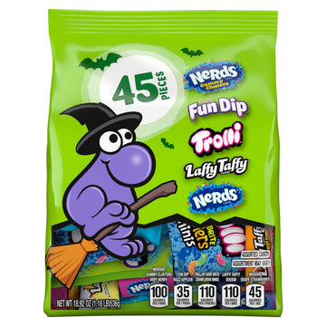 Halloween Candy Variety Seekers  Trick-or-Treat Variety Bag  NERDS Gummy Clusters  Fun Dip  Trolli  Laffy Taffy and More  45ct  18.9oz