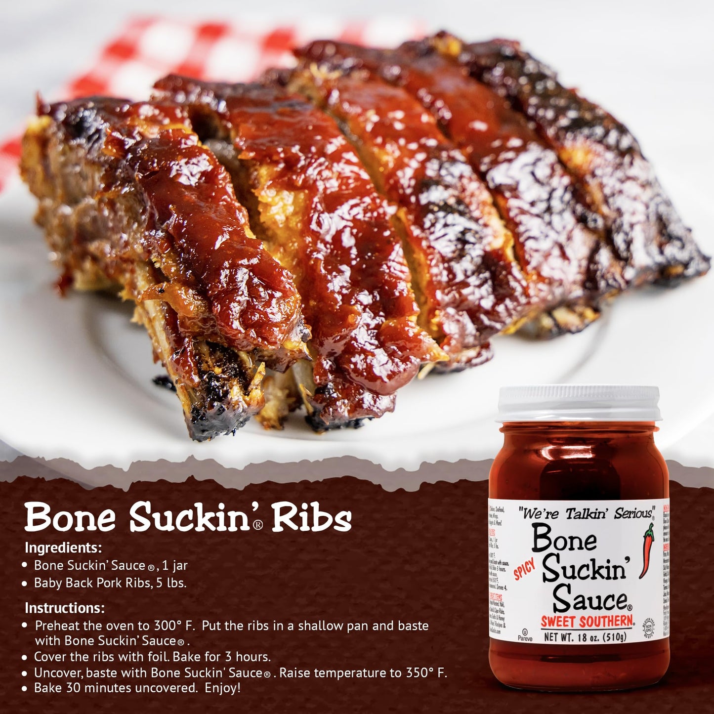 Bone Suckin Sauce Sweet Southern BBQ Sauce, Gluten-Free, Non-GMO, 18 Ounces, For Ribs, Chicken, Pork, Beef