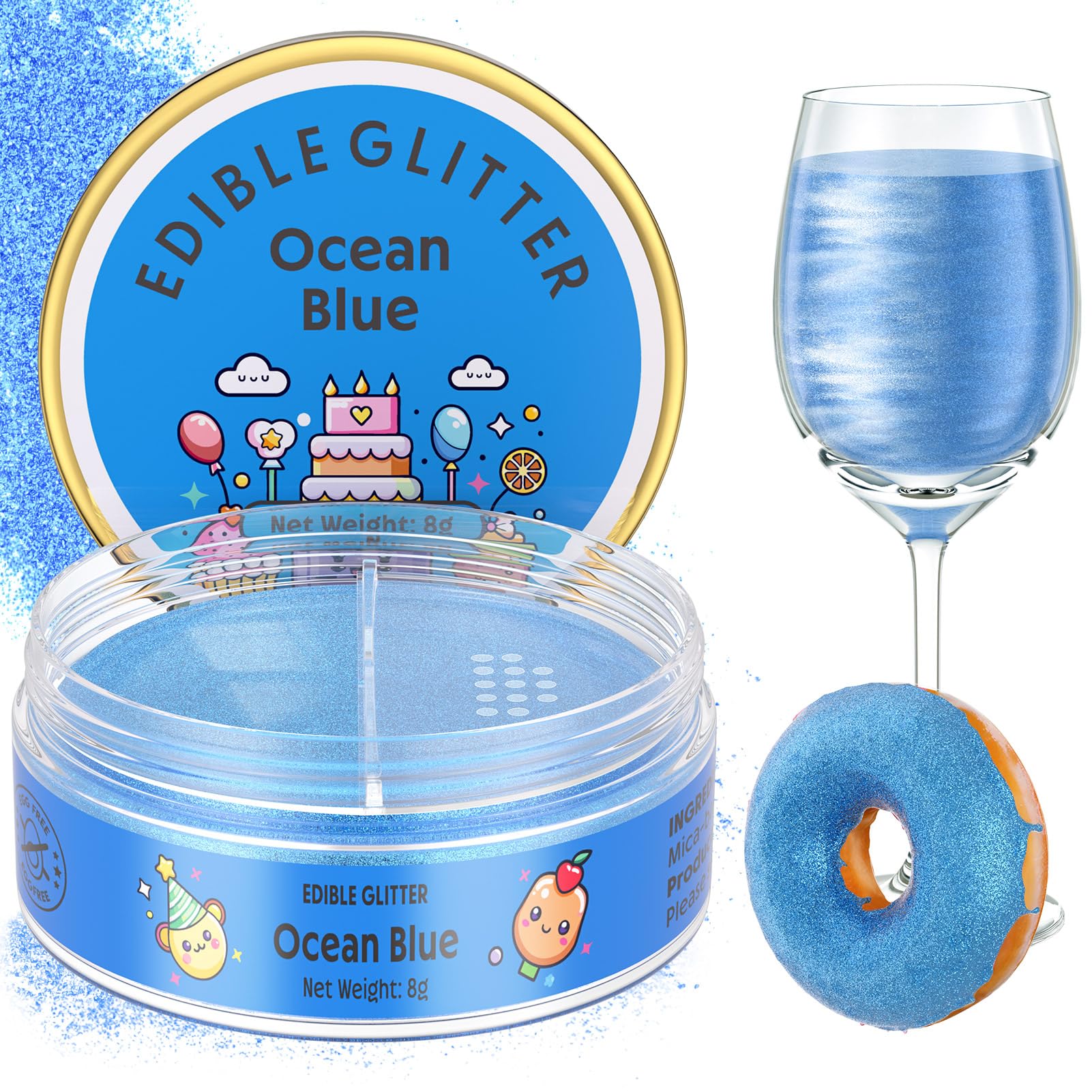 Nomeca Edible Glitter for Cakes & Drinks, 8g Luster Dust Sprinkles, 9-Ocean Blue
