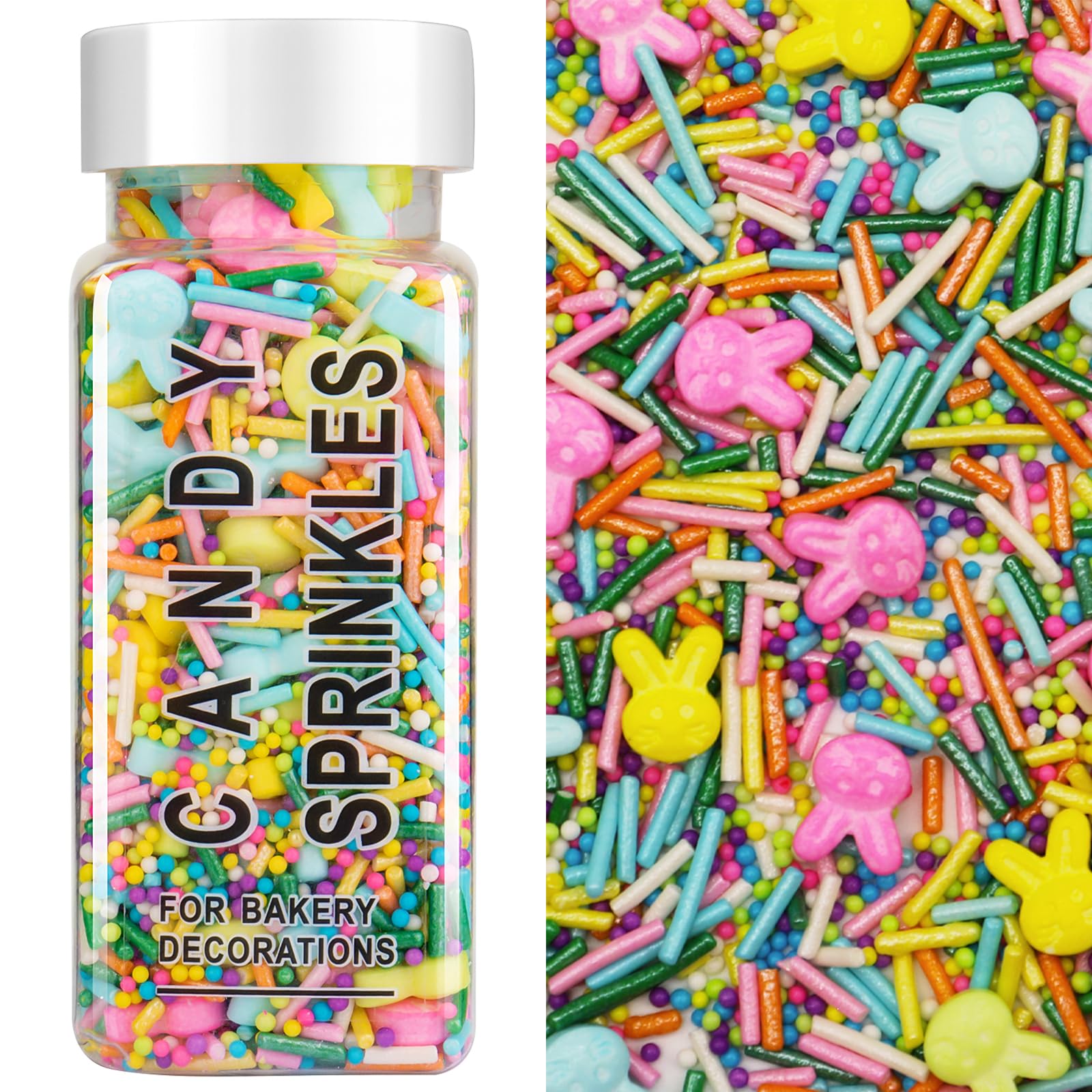 Pastel Sprinkles for Cake Decorating, 3.53oz Spring Bunny Sprinkle Mix, Edible Easter Sprinkles for Baking, Ice Cream, Cookies, 