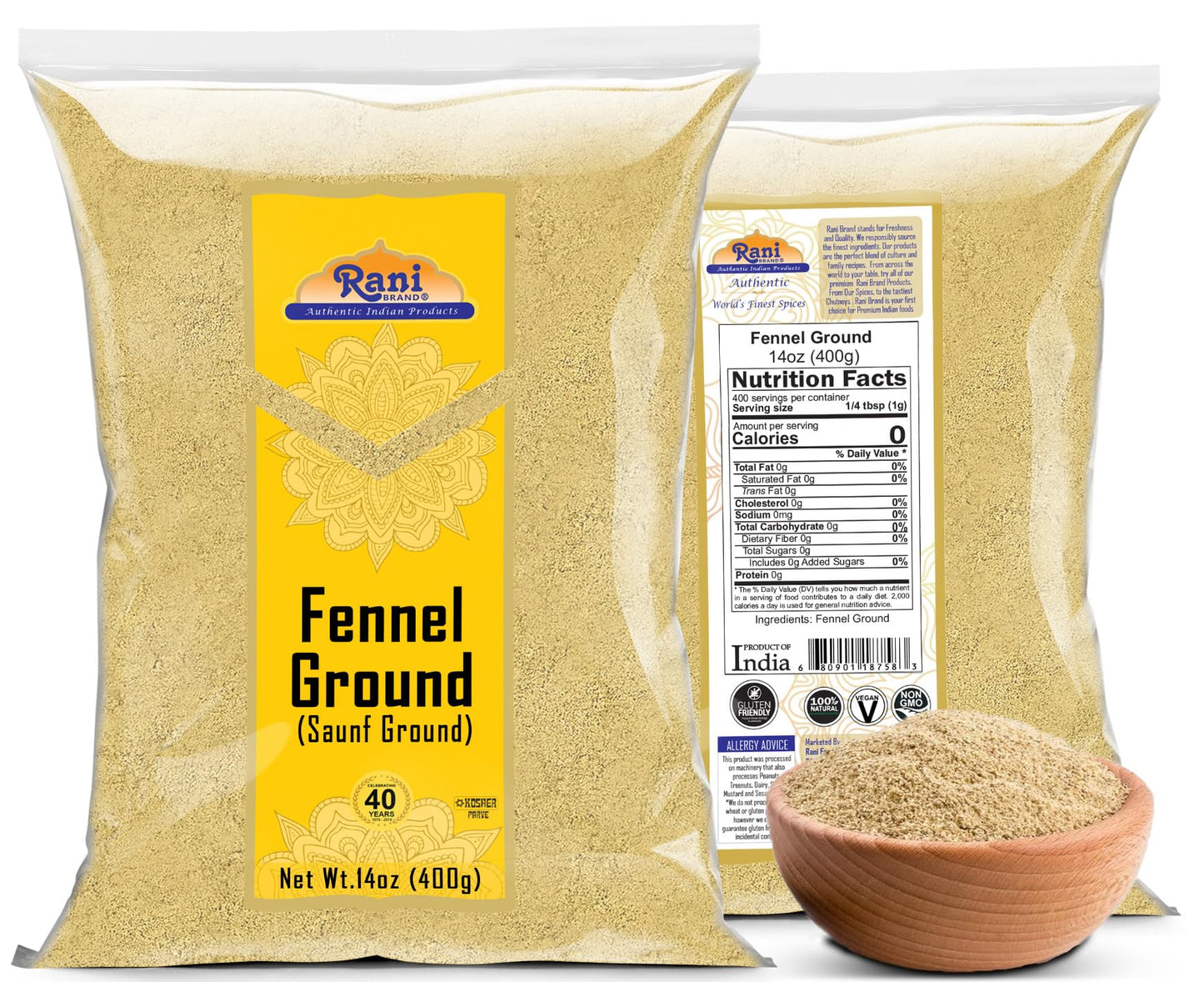 Rani Fennel Ground (Saunf) Powder Spice 14Oz (400G) ~ All Natural | Gluten Friendly | Non-Gmo | Kosher | Kosher | Vegan | Indian Origin