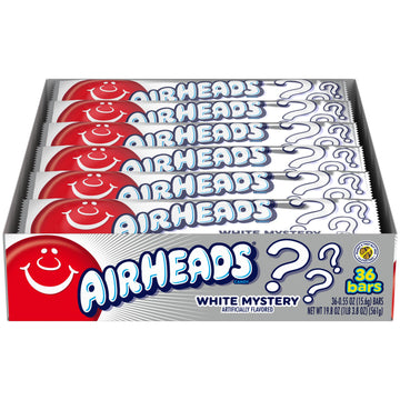 Airheads Candy, Individually Wrapped Full Size Bars, White Mystery, Bulk Taffy, Non Melting, Party, 0.55 Oz (Pack Of 36)