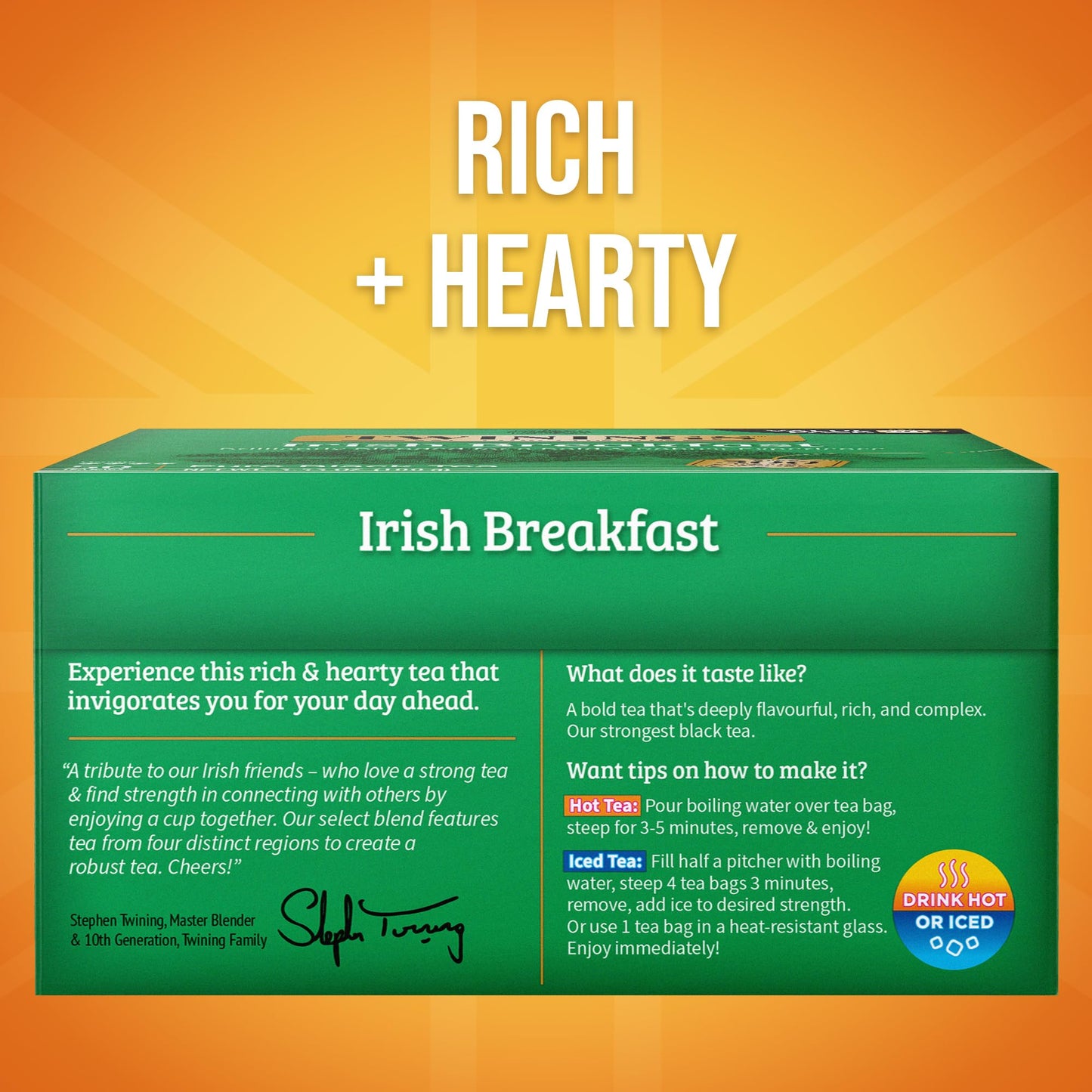 Twinings Irish Breakfast Black Tea Individually Wrapped Bags, 50 Count (Pack of 6), Flavourful, Bold, Robust, Caffeinated, Enjoy