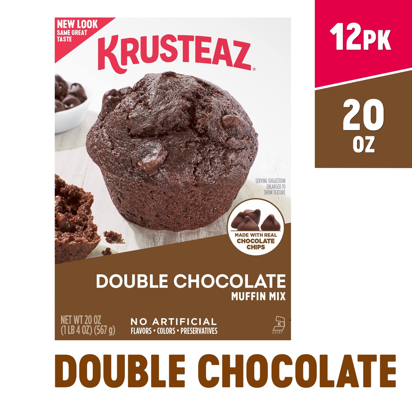 Krusteaz Double Chocolate Muffin Mix, Made With Real Chocolate Chips, 20 Oz Boxes (Pack Of 12)
