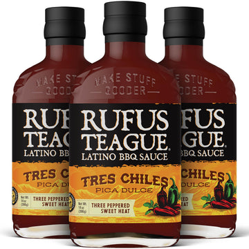 Rufus Teague Tres Chiles Pica Dulce BBQ Sauce with Sweet Heat  3 Pack  enhanced Barbecue Sauces with Natural Ingredients  Award-Winning Bold Flavor  Gluten-Free  Non-GMO  14 oz