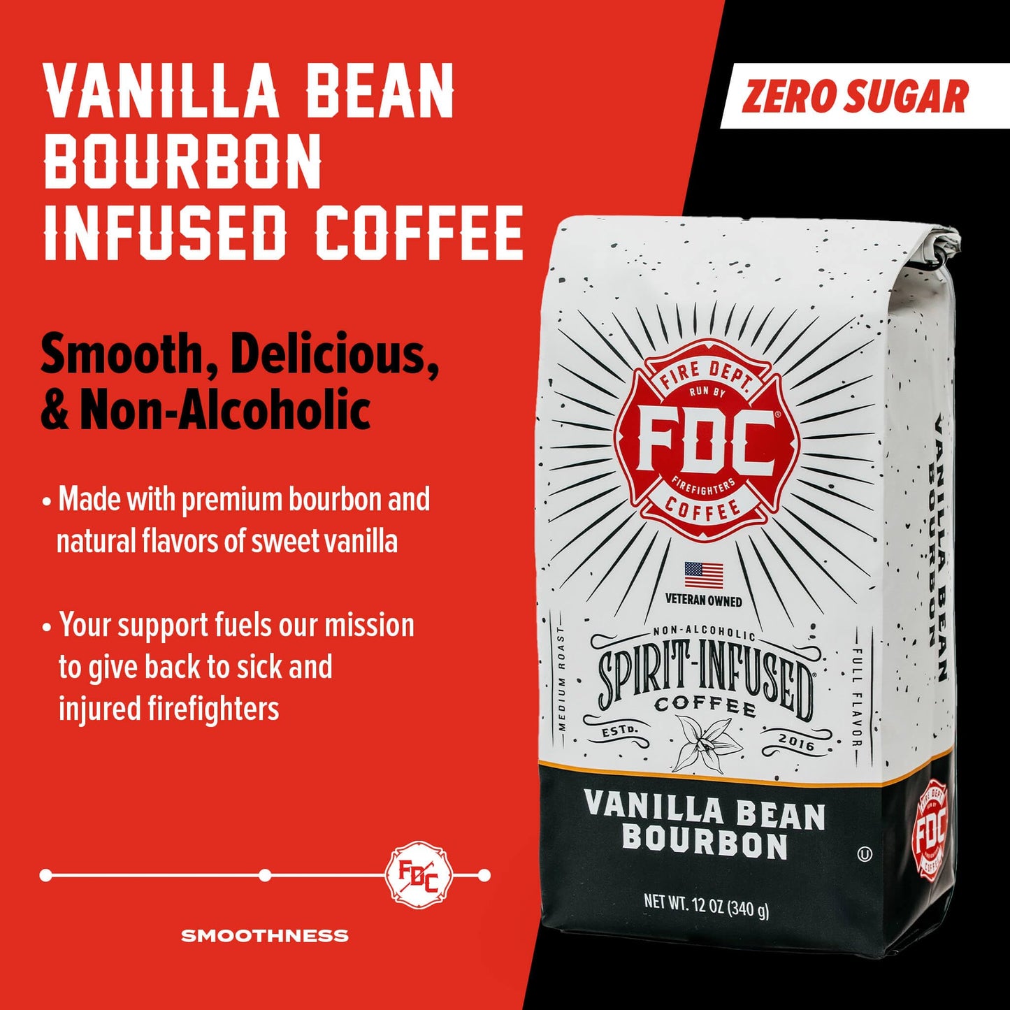 Fire Department Coffee Vanilla spirit-inspired flavor Ground Coffee - 12 oz Pack of 2 - Non-  ic, Veteran Owned, Roasted in the USA