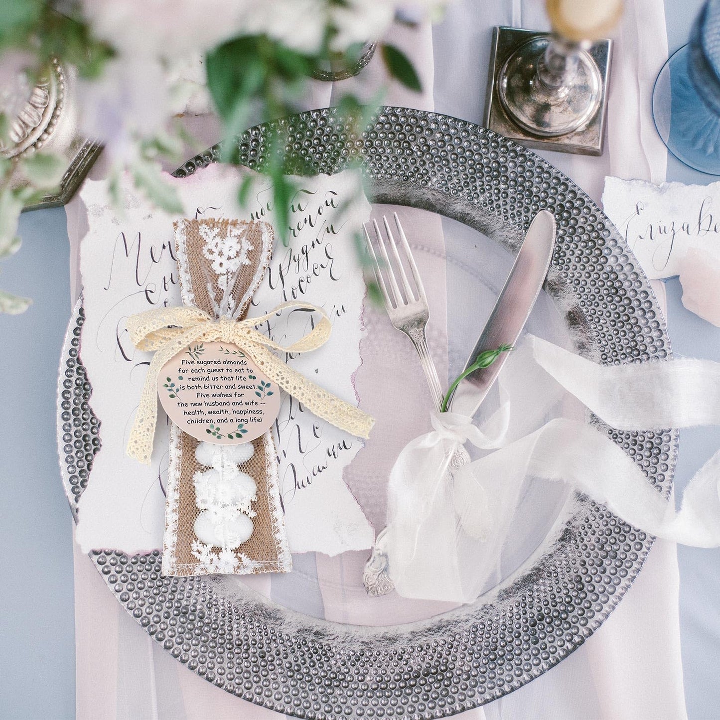 Woanger 60 Set Wedding Almond Candy Favors For Guests Include Lace Packaging And Greeting Card Bridal Souvenirs For Engagement Bridal Shower Italian Wedding Tradition Gift, No Almond Candy