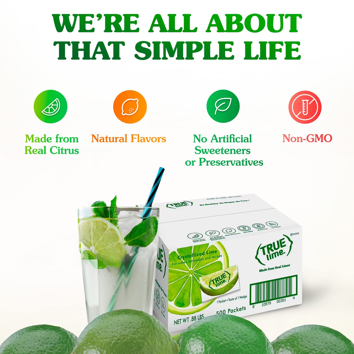 True Lime Water Enhancer, Bulk Pack - 0.03 Ounce, 500 Count (Pack Of 1)| Zero Calorie Unsweetened Flavoring For Bottled Water & Recipes | Flavor Packets Made With Real Limes