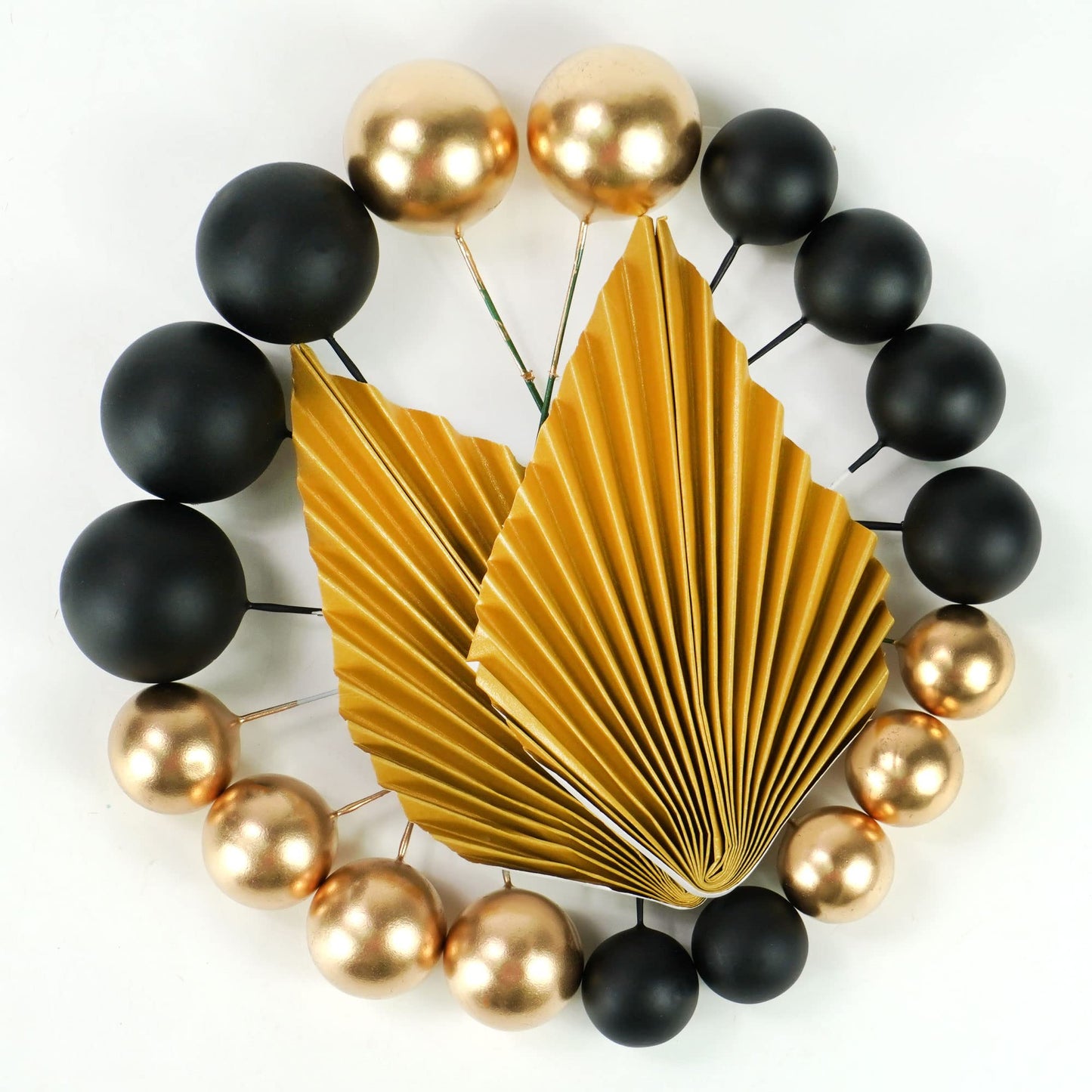 29 Pcs Flower Boho Cake Topper Balls Cake Decorations With Black And Golden Balls Palm Leaves Artificial Plants For Wedding Baby