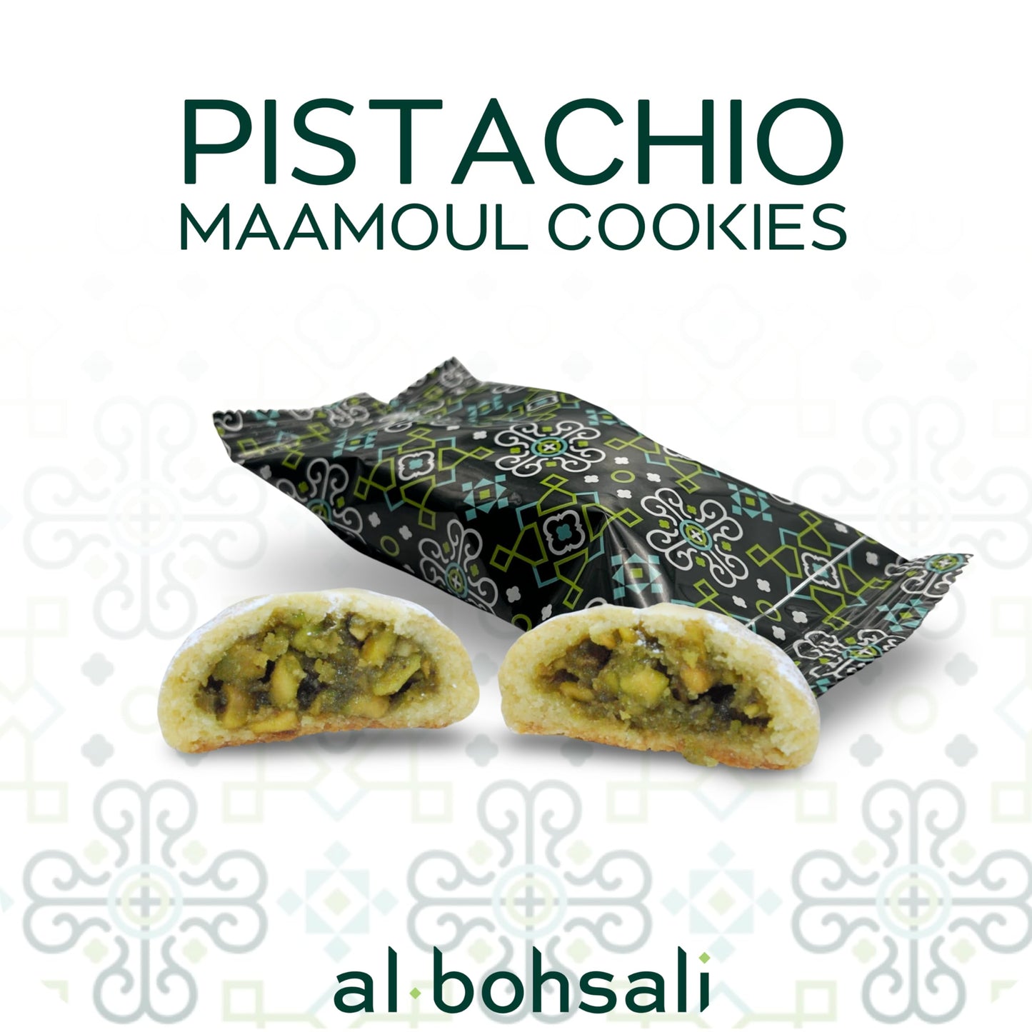 Al Bohsali Maamoul Pistachio Filled Shortbread Cookies 12 Individual Pouches