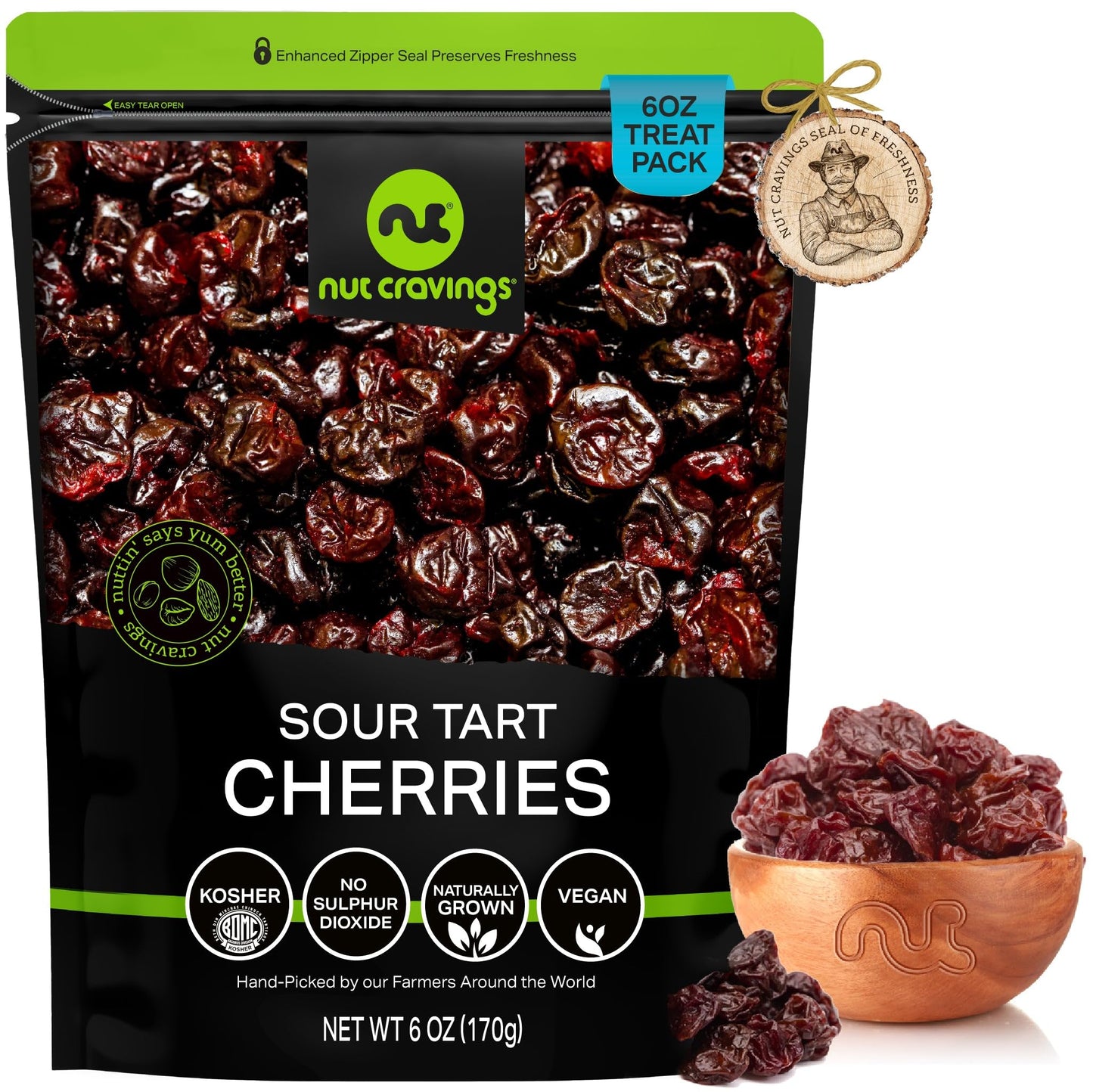 NUT CRAVINGS Dry Fruits - Sun Dried Sour Tart Cherries, Lightly Sweetened (6oz - 1 Pack) Packed Fresh in Resealable Bag - Sweet 