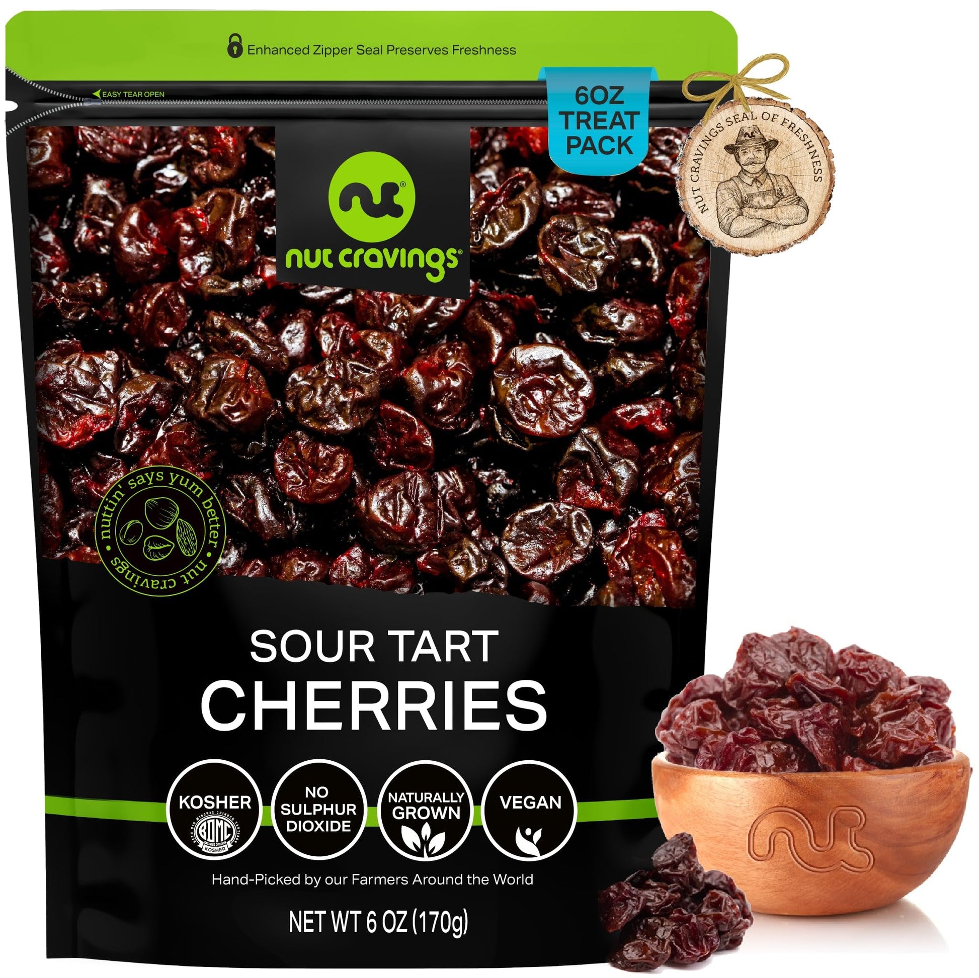 NUT CRAVINGS Dry Fruits - Sun Dried Sour Tart Cherries, Lightly Sweetened (6oz - 1 Pack) Packed Fresh in Resealable Bag - Sweet 