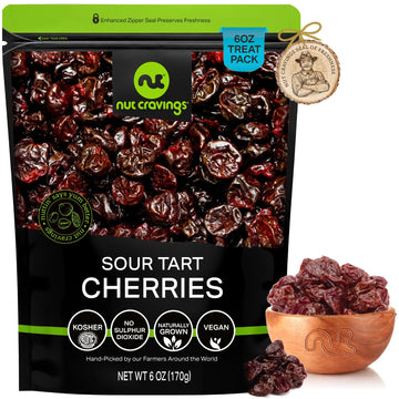 NUT CRAVINGS Dry Fruits - Sun Dried Sour Tart Cherries, Lightly Sweetened (6oz - 1 Pack) Packed Fresh in Resealable Bag - Sweet 