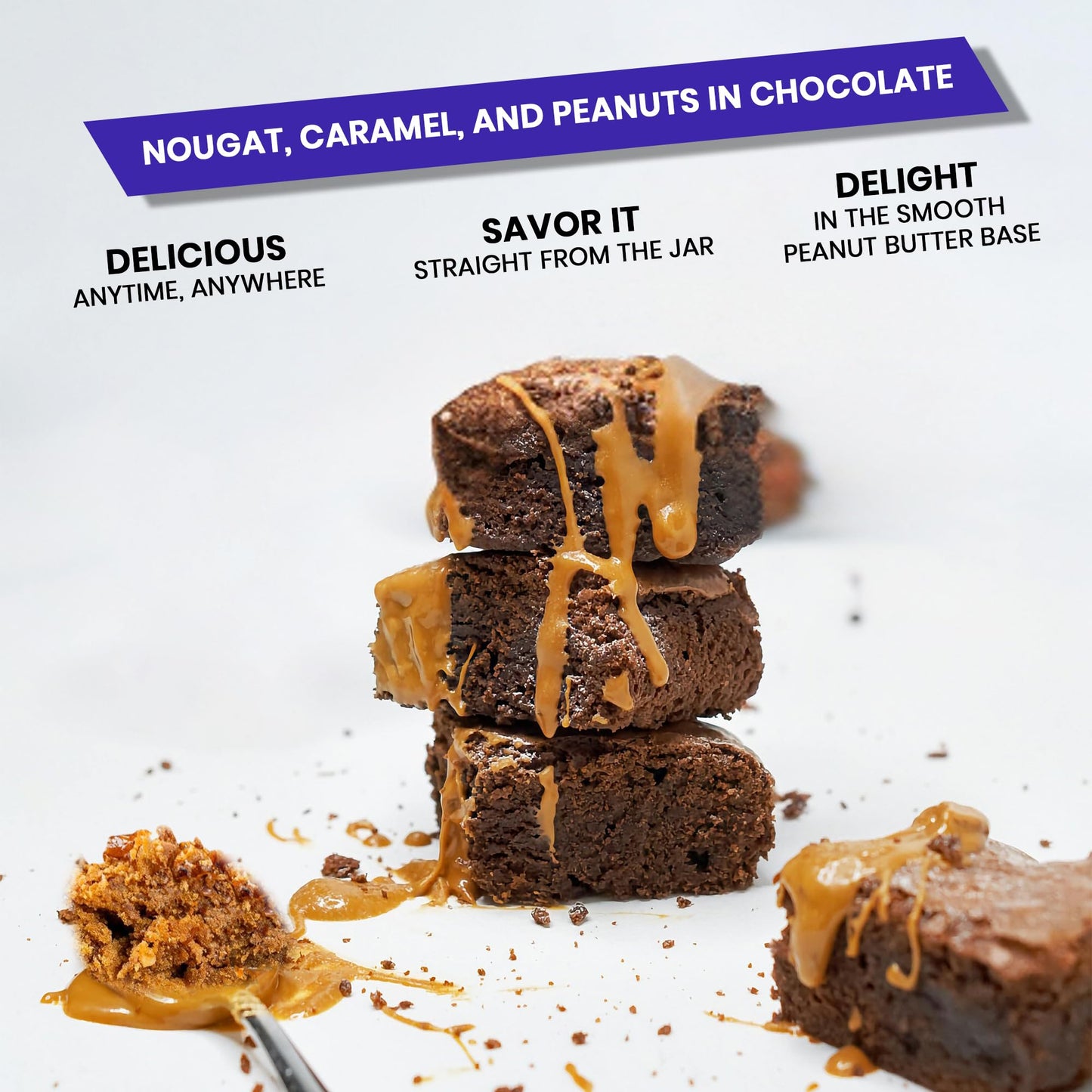 Rainbow Nut Butter, Caramel Candy Bar Peanut Butter Spread, Treat, Snack, Chocolate Bar Consisting Of Nougat Topped With Caramel
