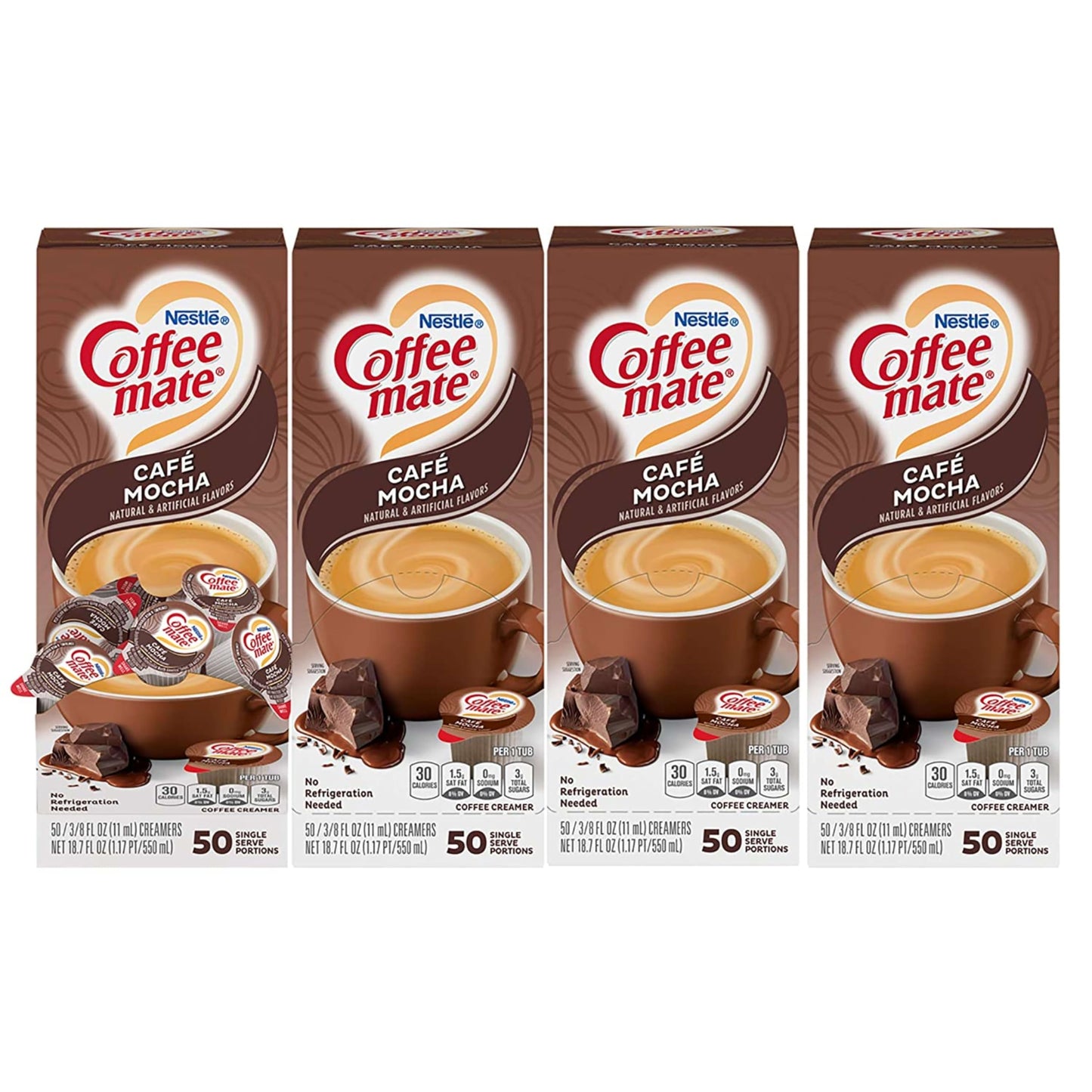 Nestle Coffee Mate Coffee Creamer, Cafe Mocha, Liquid Creamer Singles, Non Dairy, No Refrigeration, 0.375 Fl Oz Tubs (Pack Of 200)