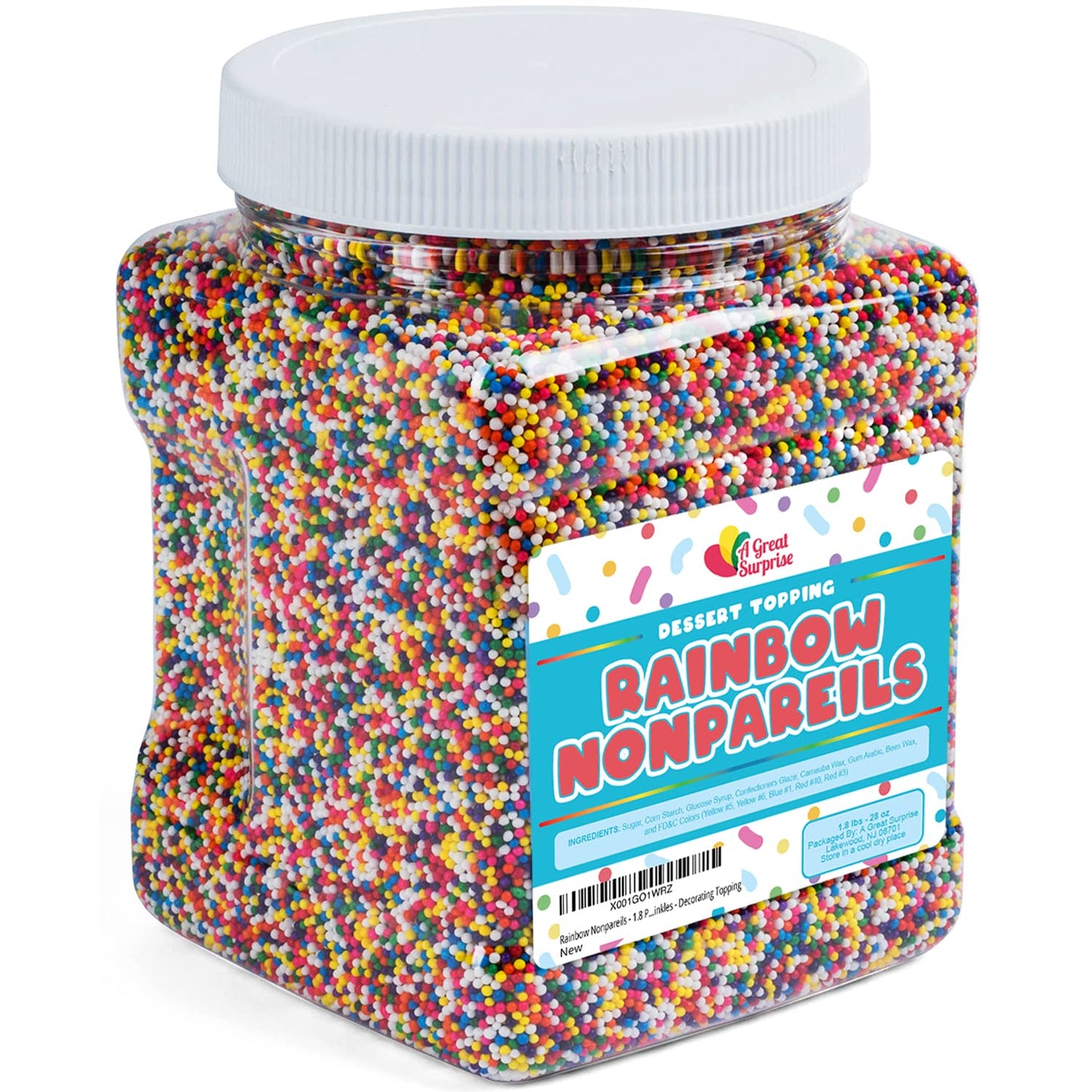 Rainbow Nonpareil Sprinkles - 1.8 Pounds - Non-Pareil Sprinkles For Ice Cream - Bulk Rainbow Sprinkles For Cookies, Cupcakes, Cake Decorating - Mini Round Birthday Sprinkles