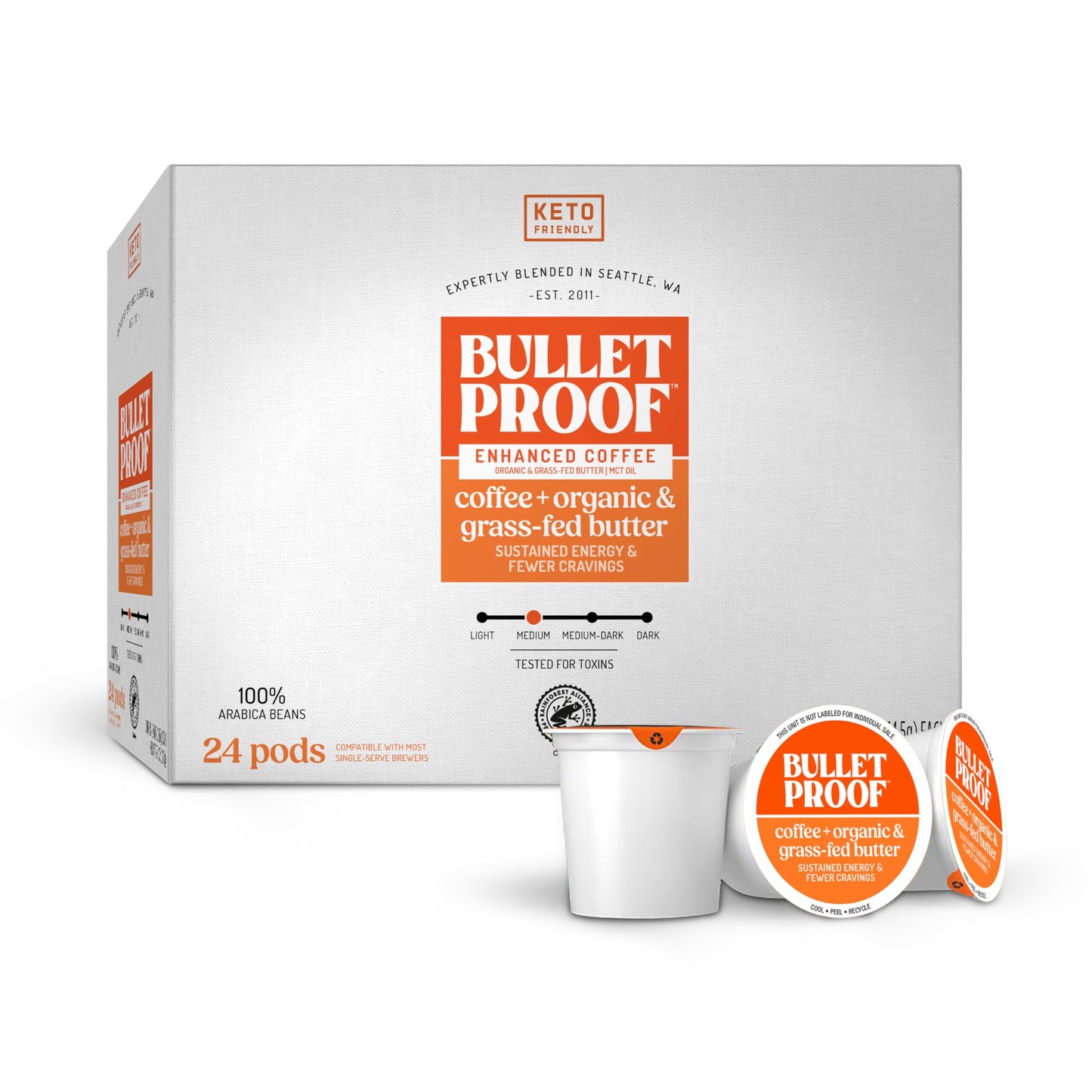 Bulletproof Keto Coffee Pods, 100% Arabica Medium Roast, MCT Oil & Grass-Fed Butter, 24 Count