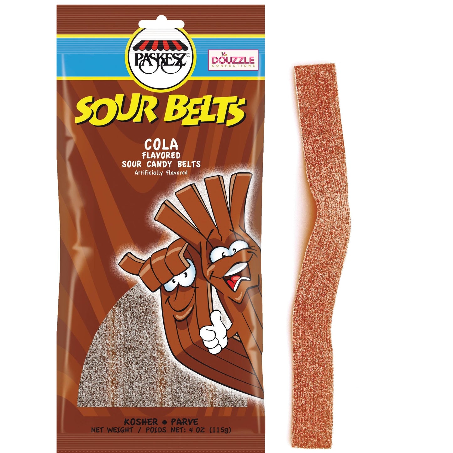 DOUzzle Back To School Sour Belts Chewy Candy Strips Cola (4 OZ - 1 Pack) Goodie Bag Stuffer, Pinata Filler - Kosher Parve