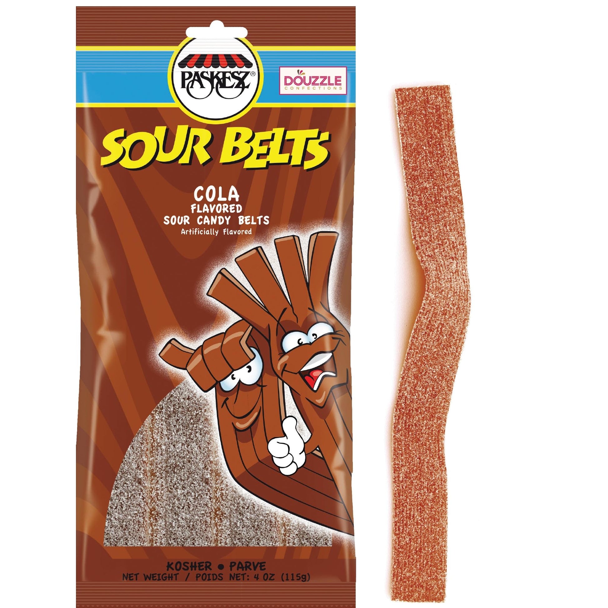 DOUzzle Back To School Sour Belts Chewy Candy Strips Cola (4 OZ - 1 Pack) Goodie Bag Stuffer, Pinata Filler - Kosher Parve