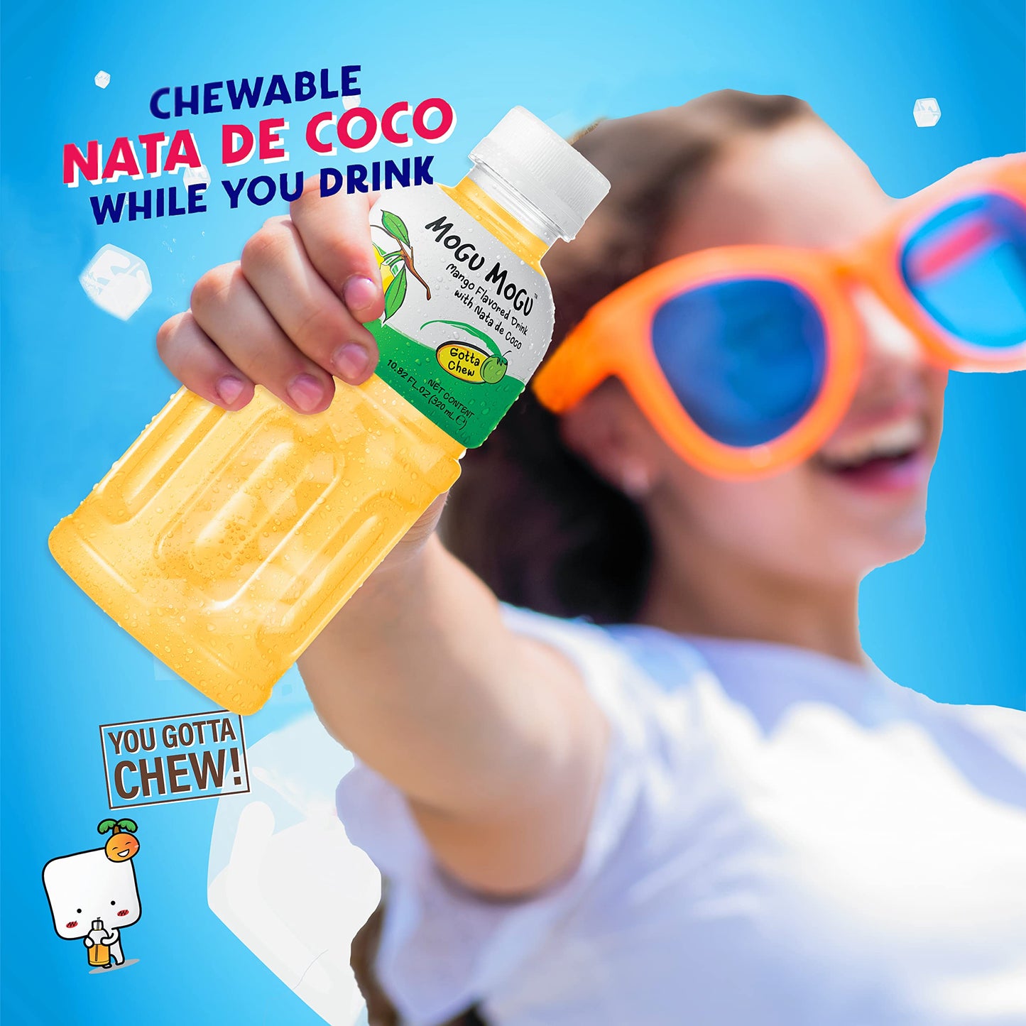 Mogu Mogu Drink Mango Juices (6 Bottles) Drinks For Kids Made With Nata De Coco (Coconut Jelly) Fun Chewable Juice Boxes. Juice