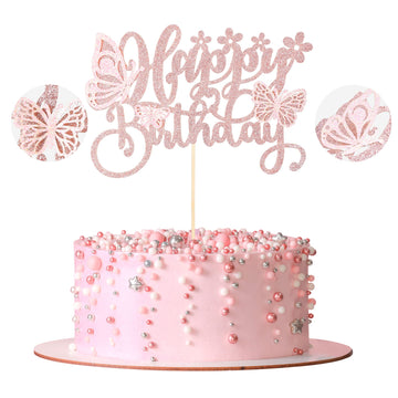 Gyufise 1Pcs Butterfly Cake Topper Glitter Assembled 3D Butterfly Cupcake Toppers Happy Birthday Cake Topper For Wedding Anniver